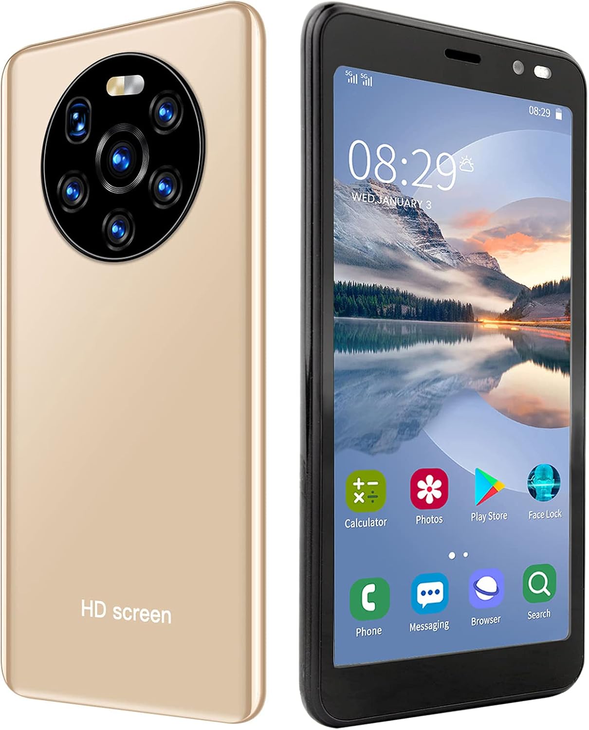 Mate40 Pro Unlocked Smartphone,5.45in 512MB+4G HD Screen Phone Dual Card Dual Standby Smart Phone,128GB of Expandable Storage Cell Phone,Compatible with Android System(Gold)