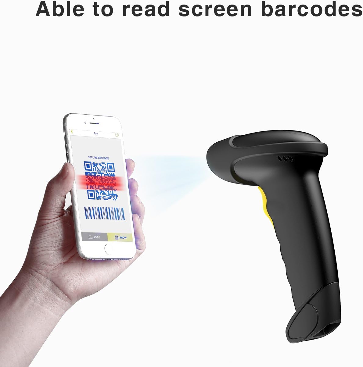 Barcode Scanner, Inateck QR Code Scanner, 2D, Wireless, Bluetooth, Read Screen, BCST-50 Black