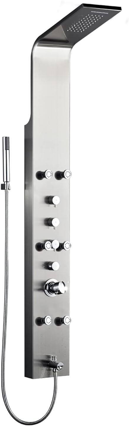 FEEYUE Shower Panel Tower System Real #304 Stainless Steel Wall Mount,Shower Unit, Rainfall Waterfall,Multi-functional Sprayer,6 Adjustable Massages Jets,Hand Shower and Tub Spout