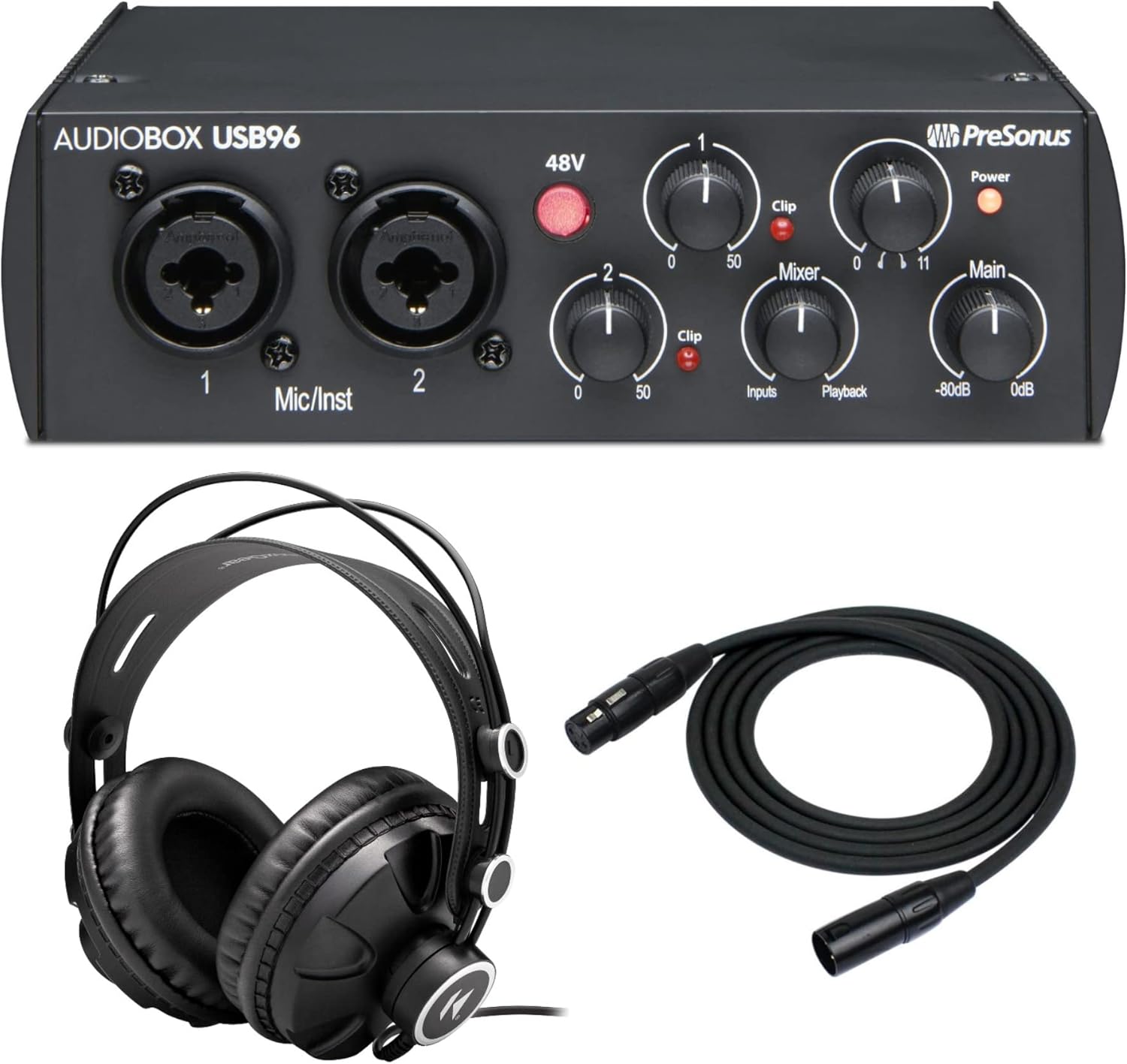 PreSonus AudioBox USB 96 25th Anniversary Edition 2x2 USB 2.0 Audio Interface with Headphones and Cable Bundle (3 Items)