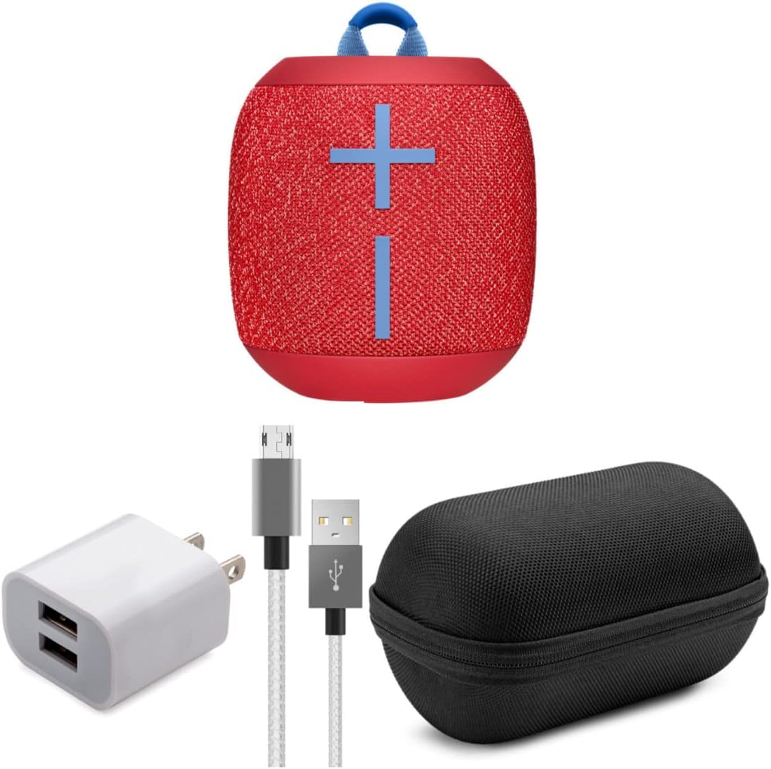 Ultimate Ears WONDERBOOM 2 Radical Red Bluetooth Speaker with Knox Case, USB Cable and Adapter Bundle (4 Items)