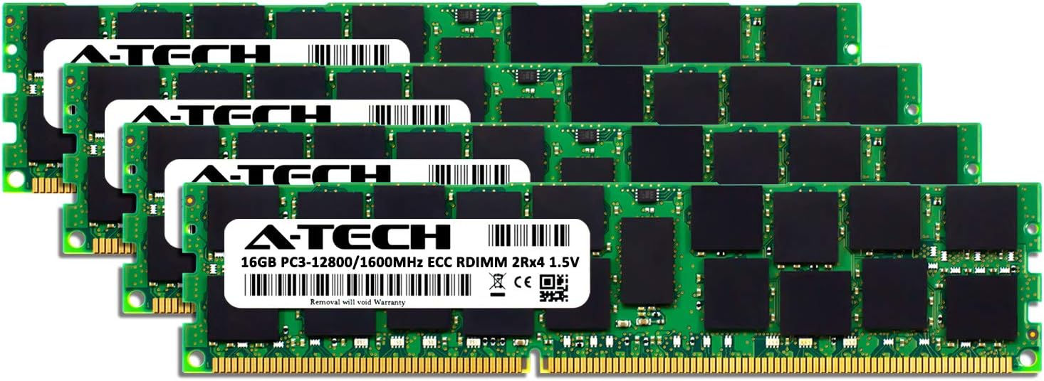 A-Tech 64GB ECC Registered Memory Kit for HP Z420 Workstation (4 x 16GB) ECC RDIMM DDR3 PC3-12800 1600MHz 240-Pin DIMM 2Rx4 1.5V Dual Rank RAM Upgrade
