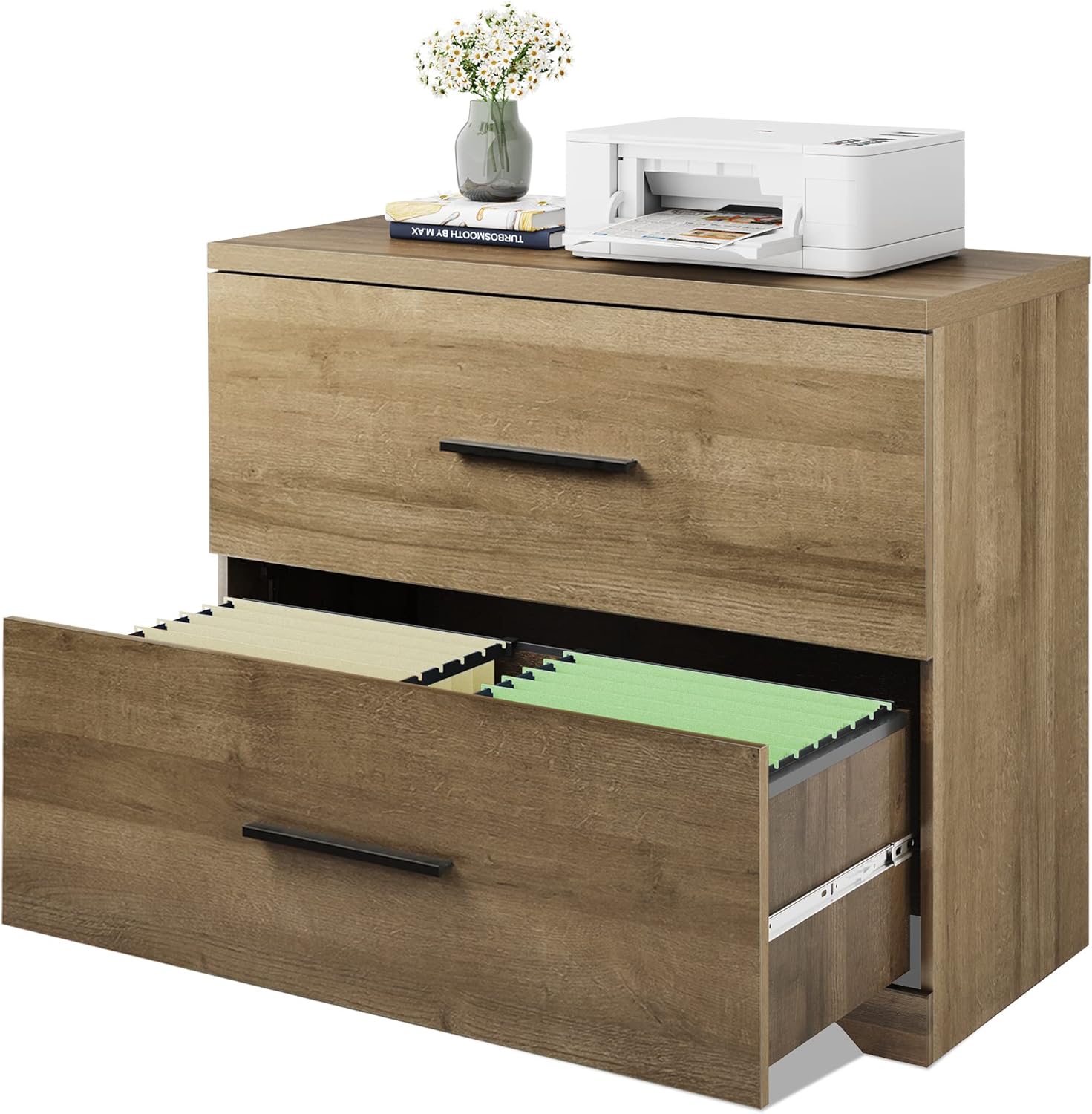 DEVAISE 2 Drawer Wood Lateral File Cabinet with Anti-tilt Mechanism, Storage Filing Cabinet for Home Office, Walnut