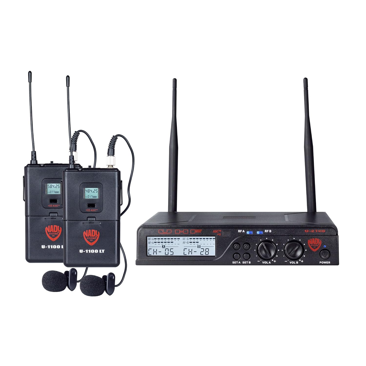 Nady U-2100 Dual Combo LT-GT 200-Channel UHF Wireless Lavalier Microphone and Instrument/Guitar System
