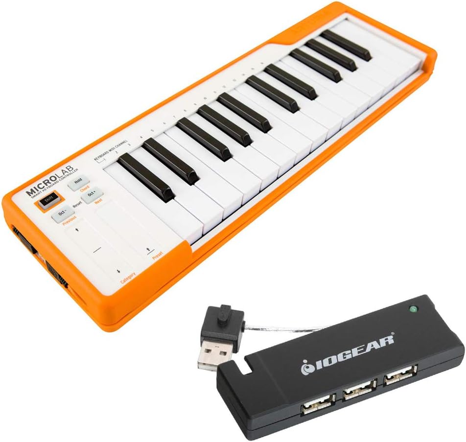 Arturia MicroLab Compact USB-MIDI Controller (Blue) with IOGEAR 4-Port USB 2.0 Hub Bundle