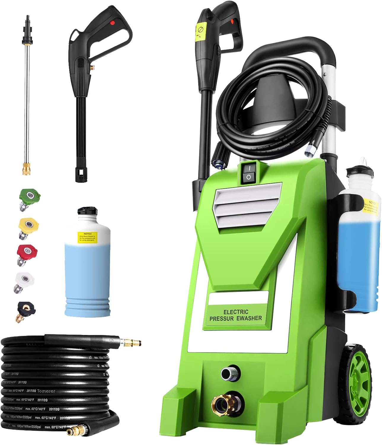 [Upgraded Version] Pressure Washer 2200PSI Electric Power Washer 1800W High Pressure Washer 1.9GPM Professional High Pressure Cleaner with 5 Nozzles for Cars Driveways Fences Patios (Hose Reel-Blue)