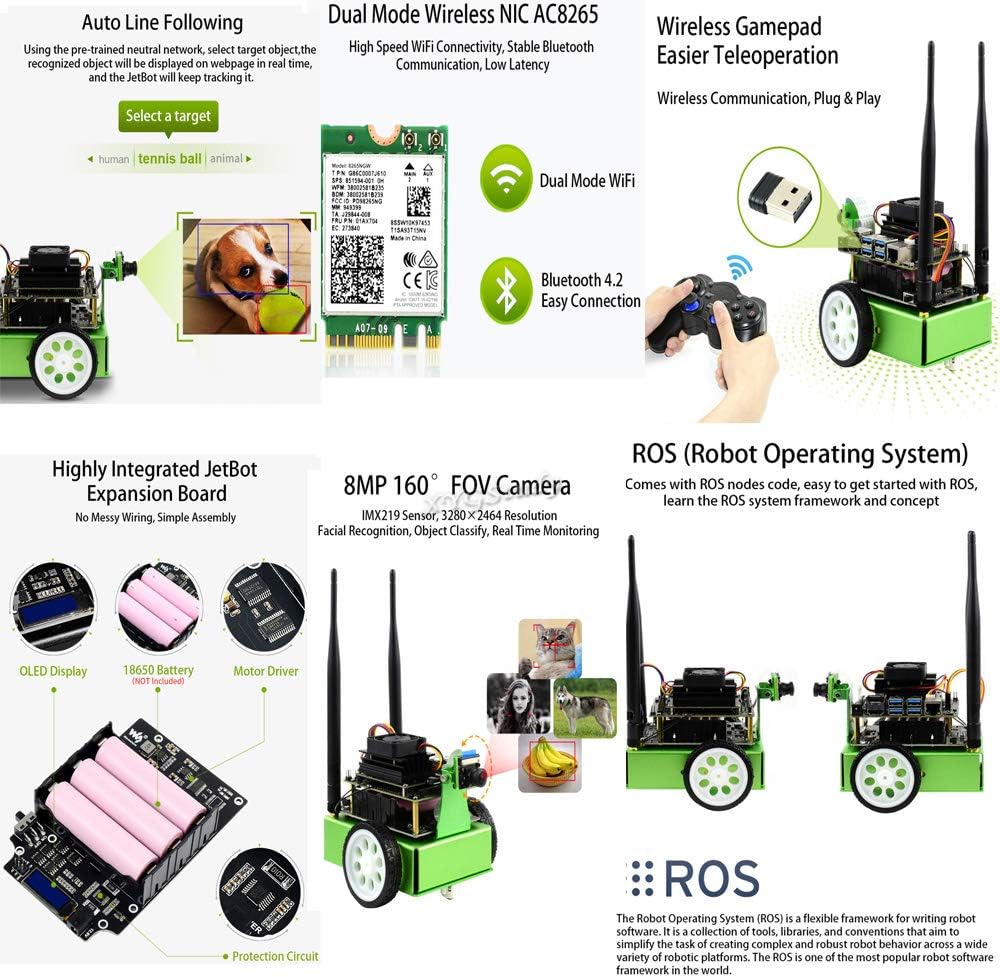 JetBot AI Kit Based on Jetson Nano to Build Smart AI-Based Robot JetBot with Front Camera Eye and ROS Nodes Code Dual Mode Wireless WiFi Bluetooth Facial Recognition Object Tracking etc @XYGStudy