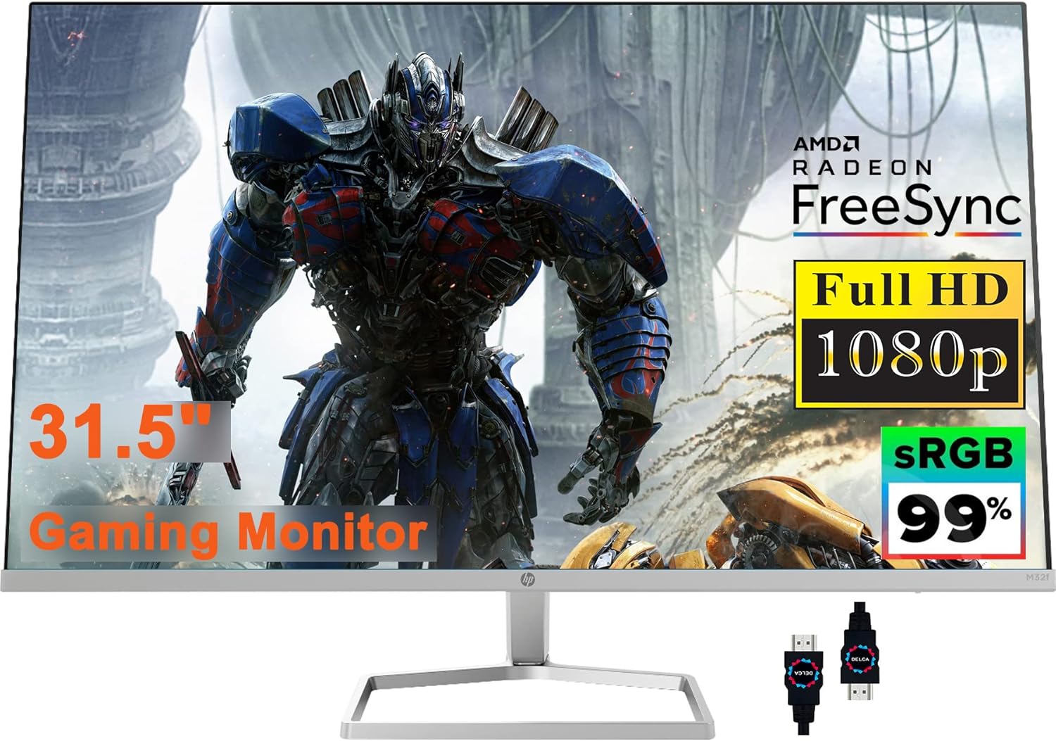 HP 31.5 Monitor I 31.5 inch Full HD (1920 x 1080) 75Hz Refresh Rate Display I 7ms Response time I 99% sRGB Color Gamut I VA Panel I 350 nits Brightness I AMD FreeSync I HP Eye Ease I VGA + HDMI Cable