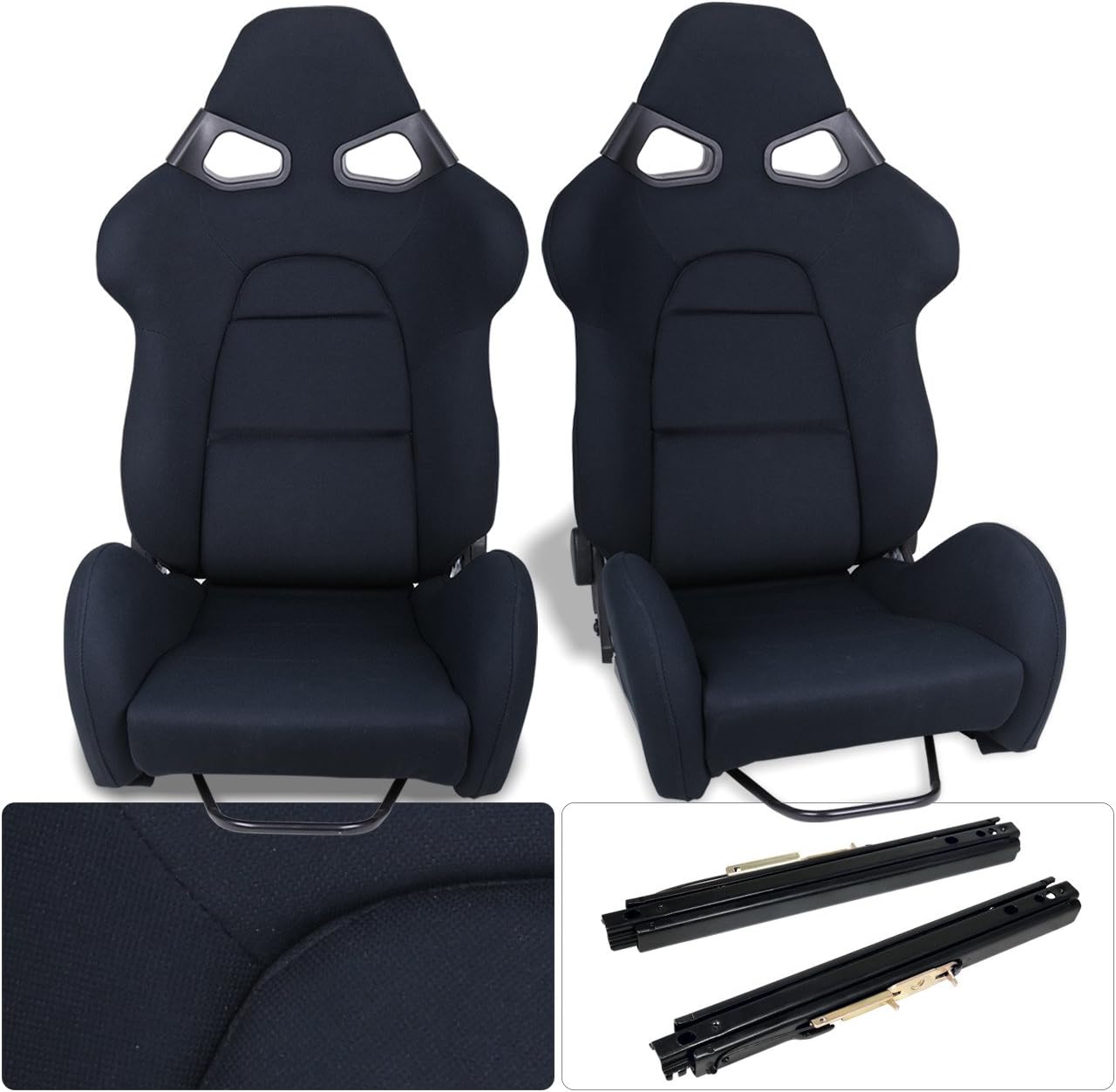 AJP Distributors 2x Black Racing Bucket Safety Seat Universal Comfort Fully Reclinable Compatible/Replacement For Universal Upgrade Replacement Performance Race Track Drag Drift