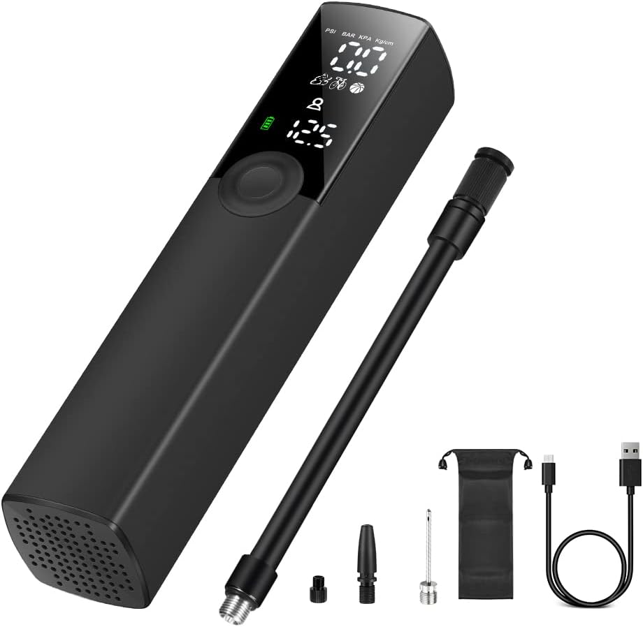 Woowind BP188 Tire Inflator Electric Bike Pump, Portable Air Pump for Bikes, Auto Shut-Off with Presta and Schrader Valve, 120PSI and Rechargeable (Black) Pack of 2