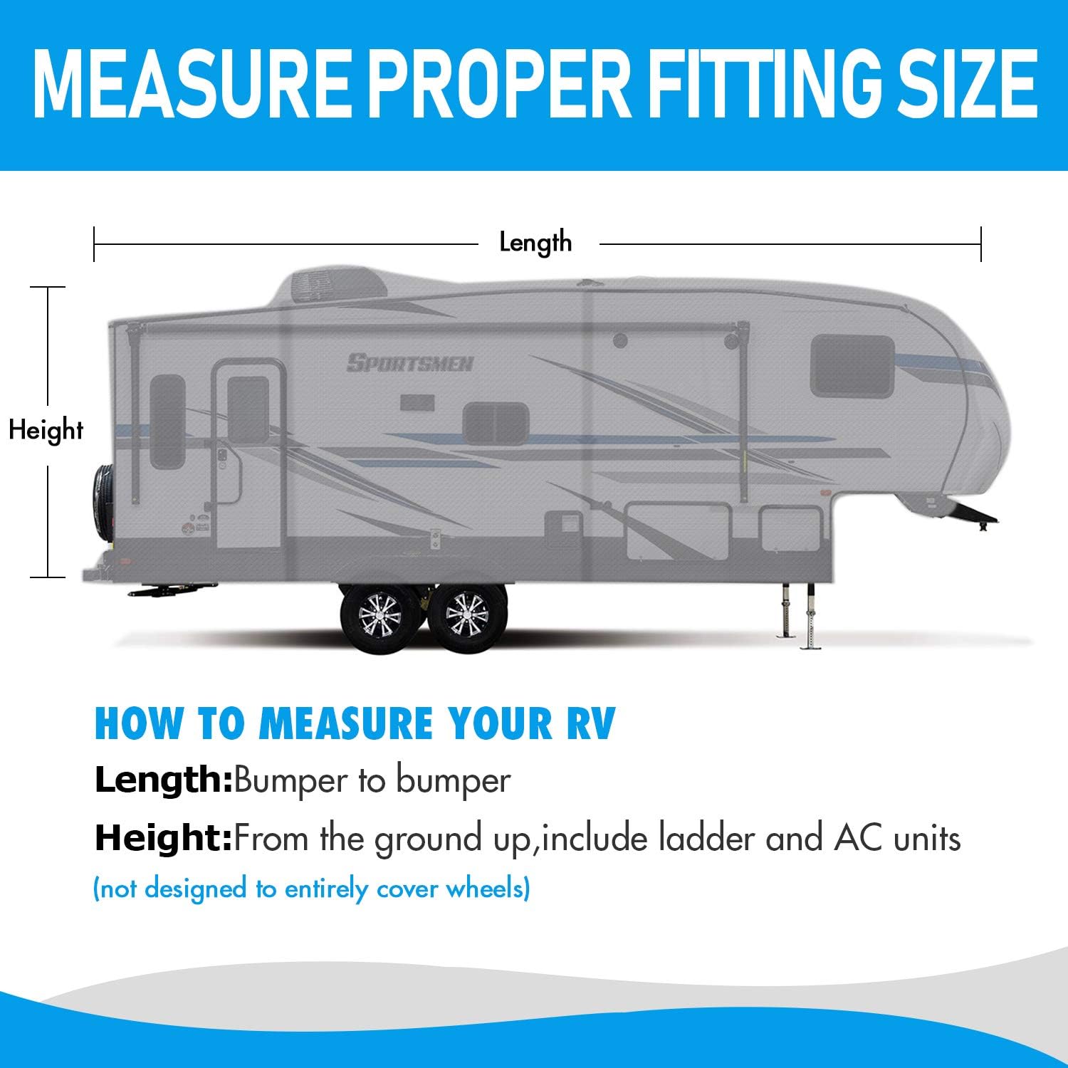 XGEAR Easy Setup 5th Wheel RV Cover Thick 3-Ply Top Panel - Ripstop Waterproof with a Pair of Assist Steel Pole (26'-29')