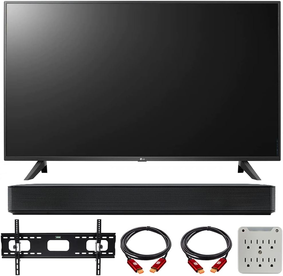 LG 55UP7000PUA 55 Inch 4K TV (2021 Model) Bundle with LG SK1 2.0-Channel Compact Sound Bar with Bluetooth, 37-70 inch TV Wall Mount Bracket Bundle and 6-Outlet Surge Adapter