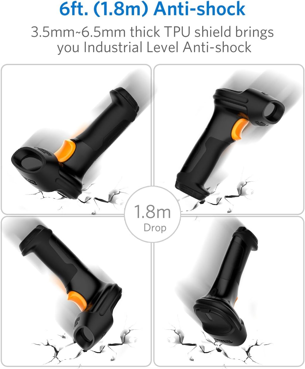 Inateck Barcode Scanner, Wireless Scanner, 2600mAh Battery, 35M Range, Automatic Scanning, BCST-60 Black Pack of 2