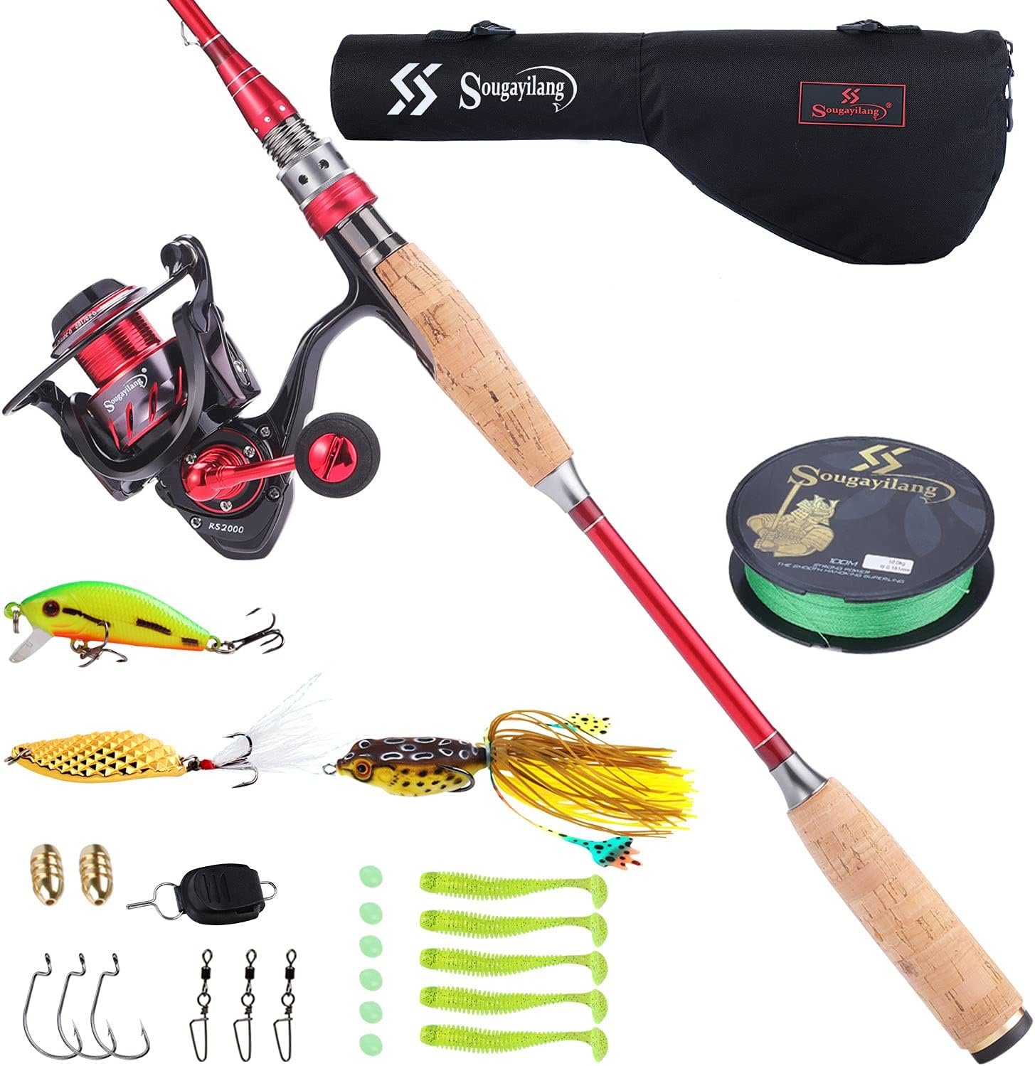 Sougayilang Fishing Baitcaster Combos, Lightweight Baitcasting Combo Fishing Rod and Fishing Reel Right Left Hand for Travel 4 Pieces Saltwater Freshwater Pack of 2