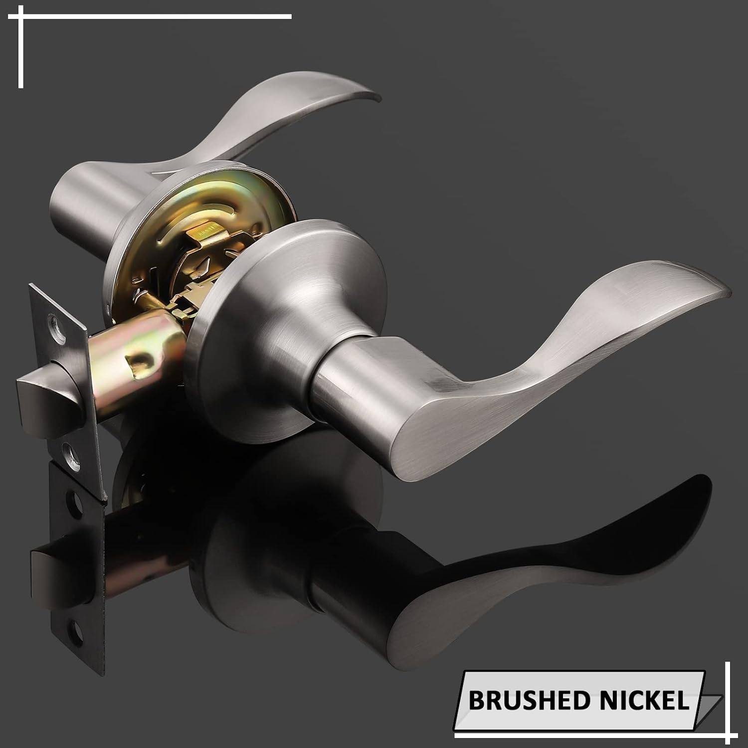 GOBEKOR 5 Pack Brushed Nickel Passage Door Levers Interior Door Handles for Hallway and Closet Door Lock Keyless Wave Lever Door Handles Pack of 2