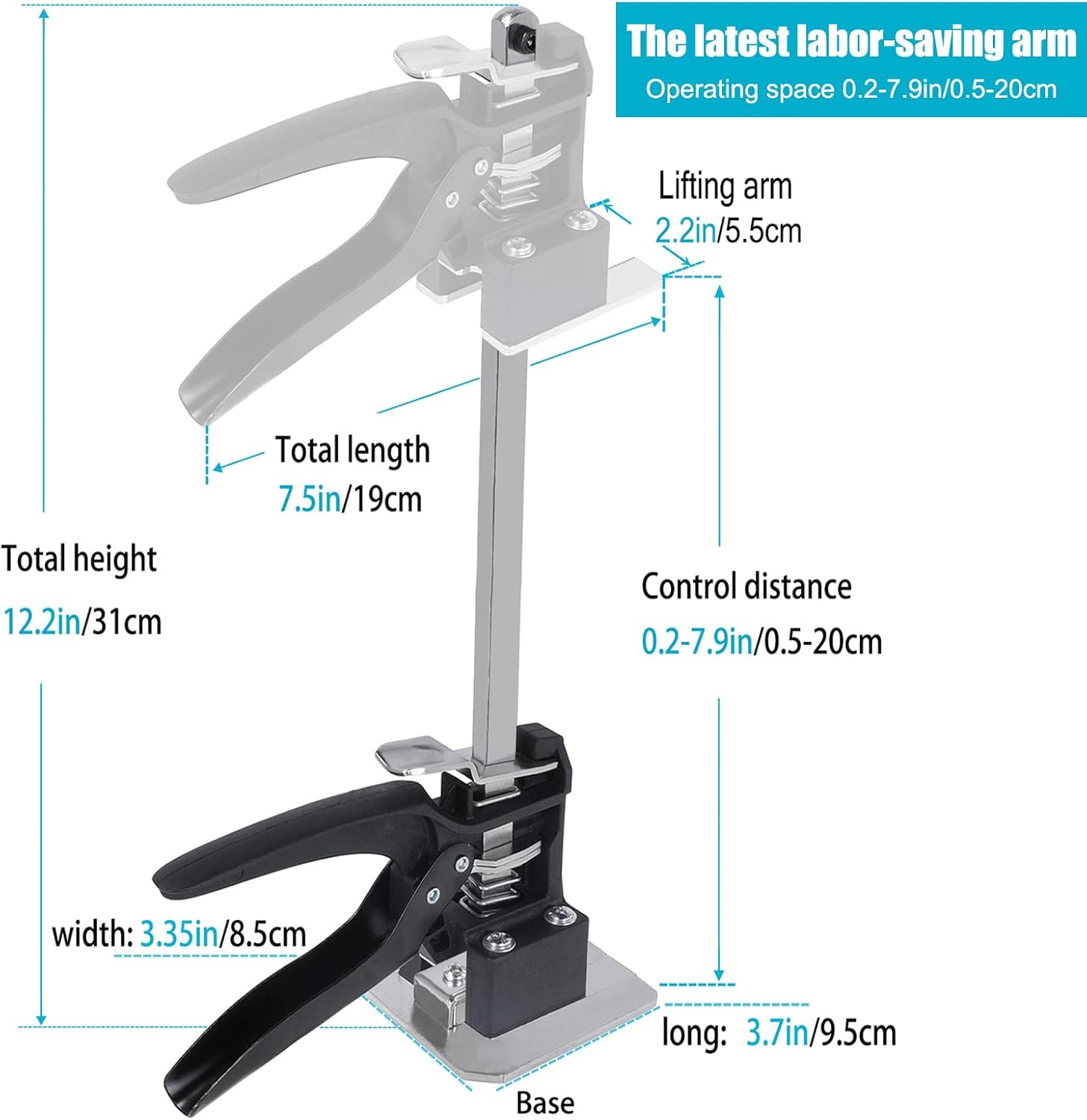 Labor Saving Arm Jack 2 Pack, 12 Inch Lever Arm Lifter with Level Ruler, Hand Jack Lift Tool, Furniture Jack Lifter, Effort Elecator for Floors Doors Cabinet Installation Pack of 2