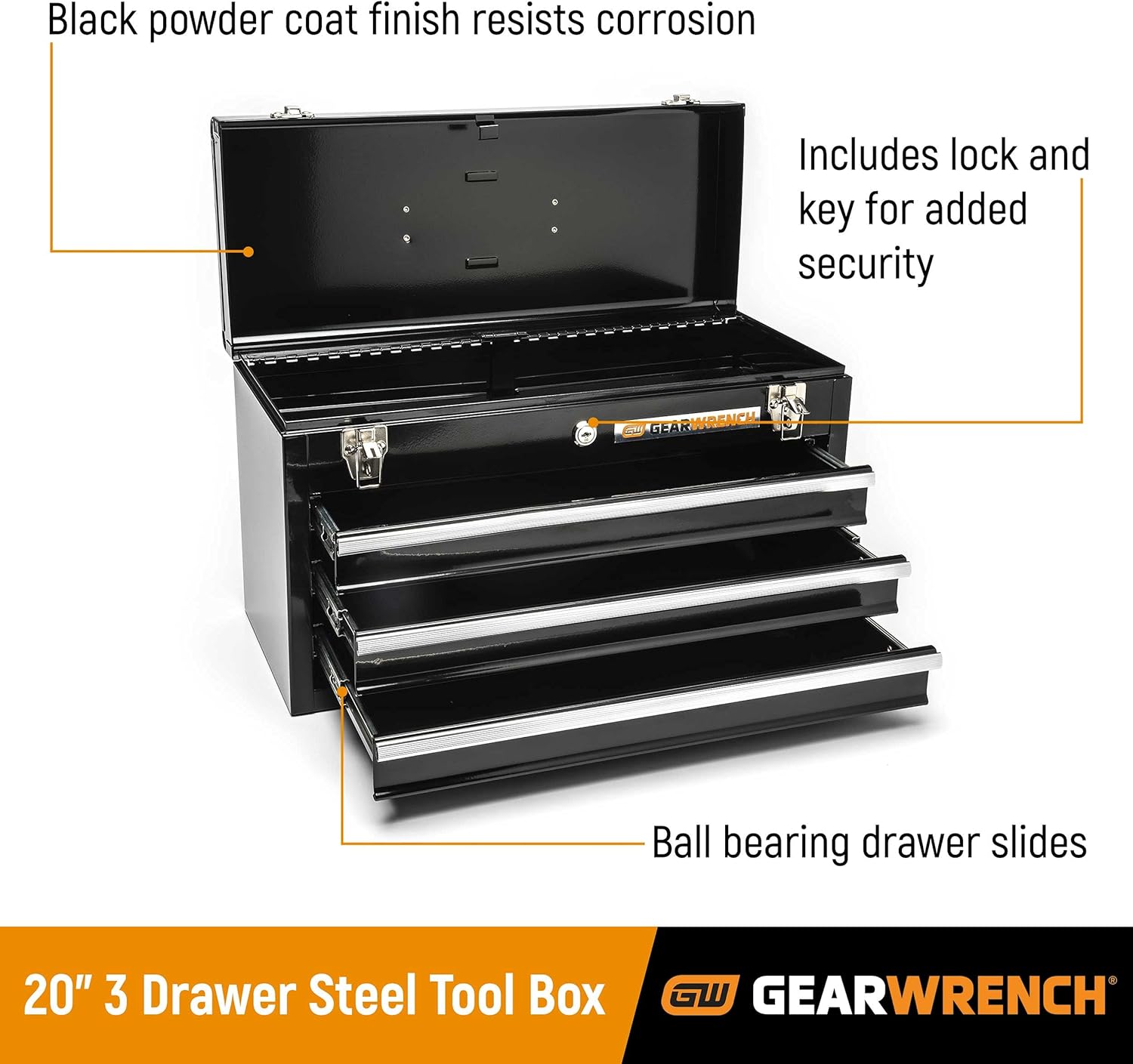 GEARWRENCH 20inch 3 Drawer Steel Tool Box, Black - 83151
