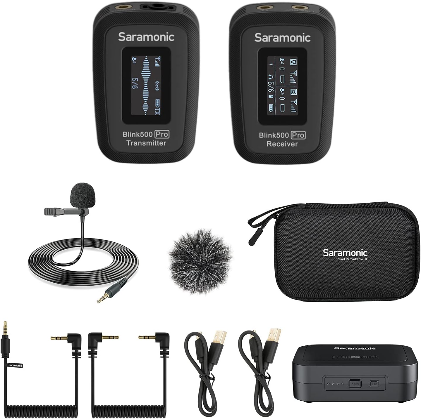 2021 Wireless Lavalier Microphone VLog, Saramonic Blink500 Pro B2 Mini Dual-Channel Stereo Mic with Charging Case, OLED Display & 3.5mm Headphone Output for DSLR, Video Cameras, Smartphones, Tablets