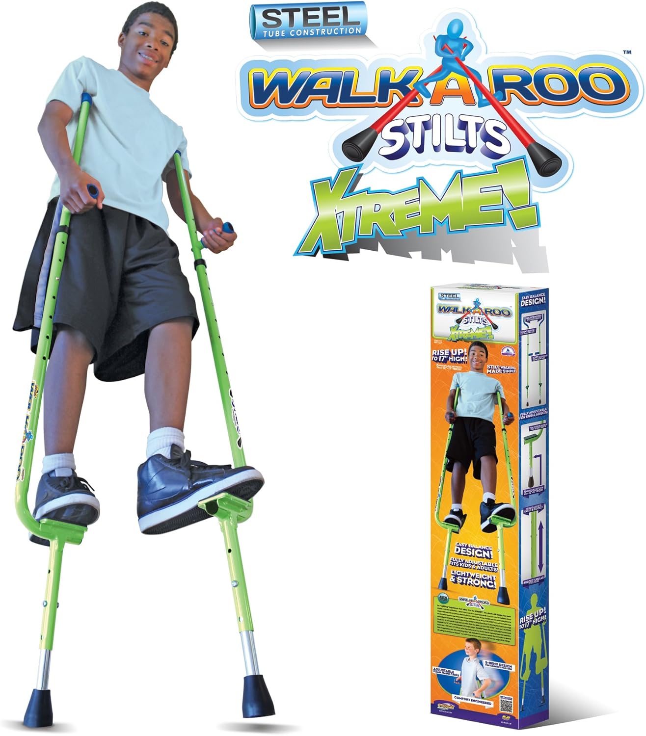 Geospace Original Walkaroo Xtreme Steel Balance Stilts with Height Adjustable Vert Lifters by Air Kicks (red) Pack of 2