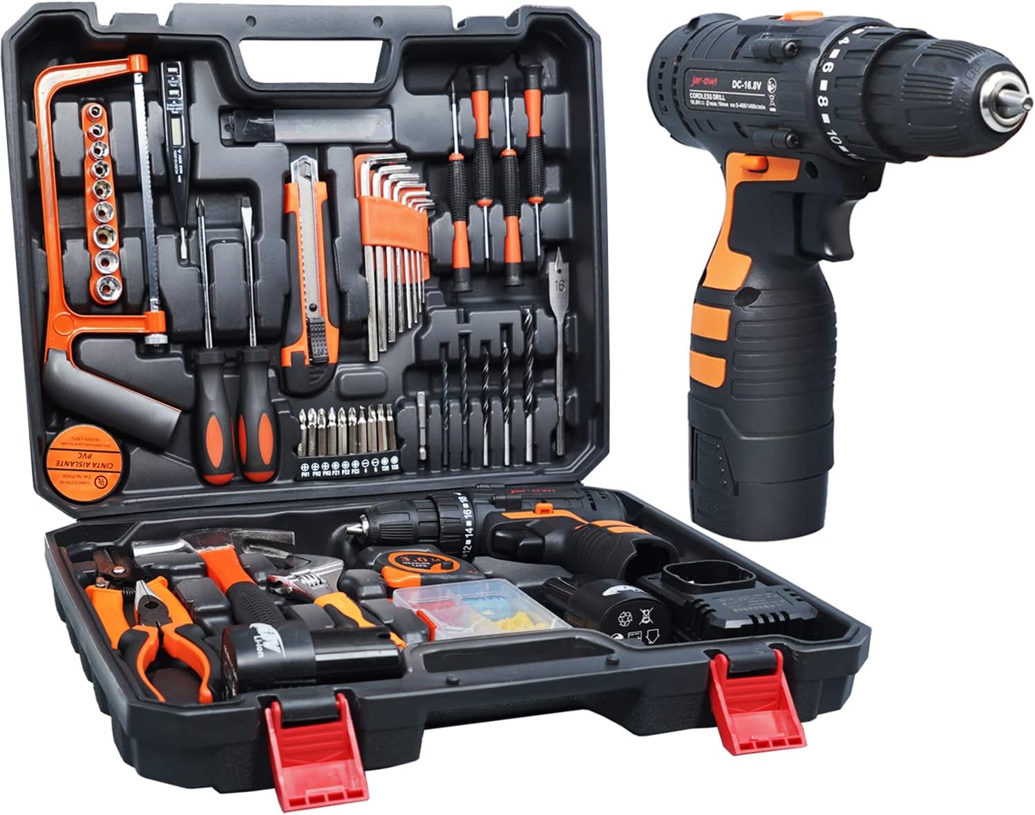 jar-owl Cordless Drill Set, 21V Brushless Drill Driver Kit, 1x 1.5Ah Li-ion Batteries, 320 In-lbs Torque, 3/8”Keyless Chuck, 2-Variable Speed, 112pcs Bits Accessories with Case Pack of 2