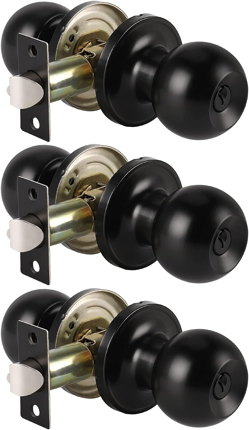 KNOBWELL 10 Pack Keyed Alike Exterior Door Knobs with Matte Black Finish, Keyed Entry Door Knobs Bedroom Door Knobs with Lock and Key, Entrance Door Knob Set