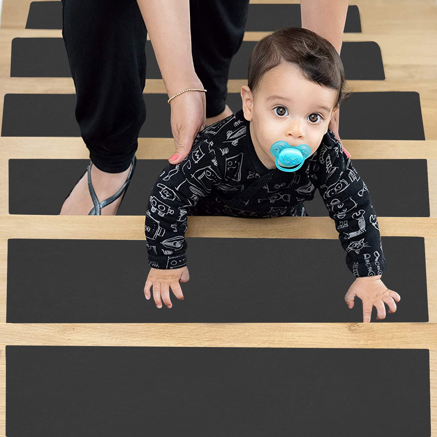 Rubber Stair Treads Non-Slip Step Mats for Stairs, Goylser Gray Stairway Grips Strips Staircase Step Treads Carpet Treads for Wood Stairs (8