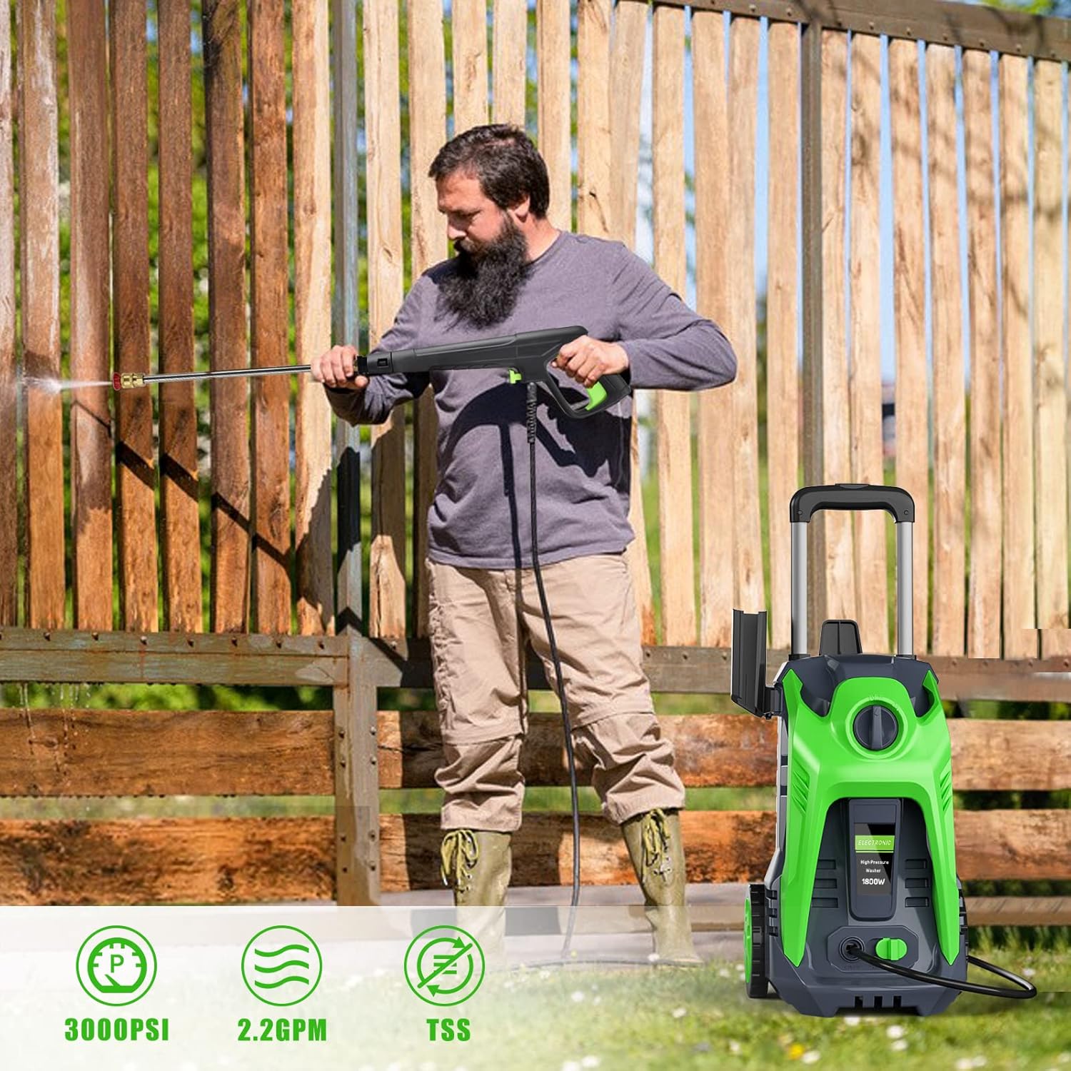 YANICHA Electric Pressure Washer - 3000 PSI Power Washers Electric Powered 2.2 GPM Car Cleaner with 4 Nozzles Foam Cannon, Clean Cars, Home, Patio