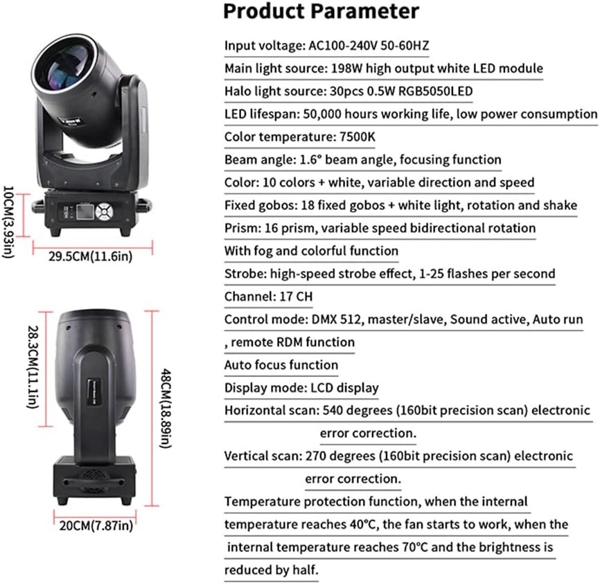 V-Show 198W LED Module Beam Moving Head Light with Halo-Stage Moving Beam Head for Disco Club Party Stage Lighting Shows