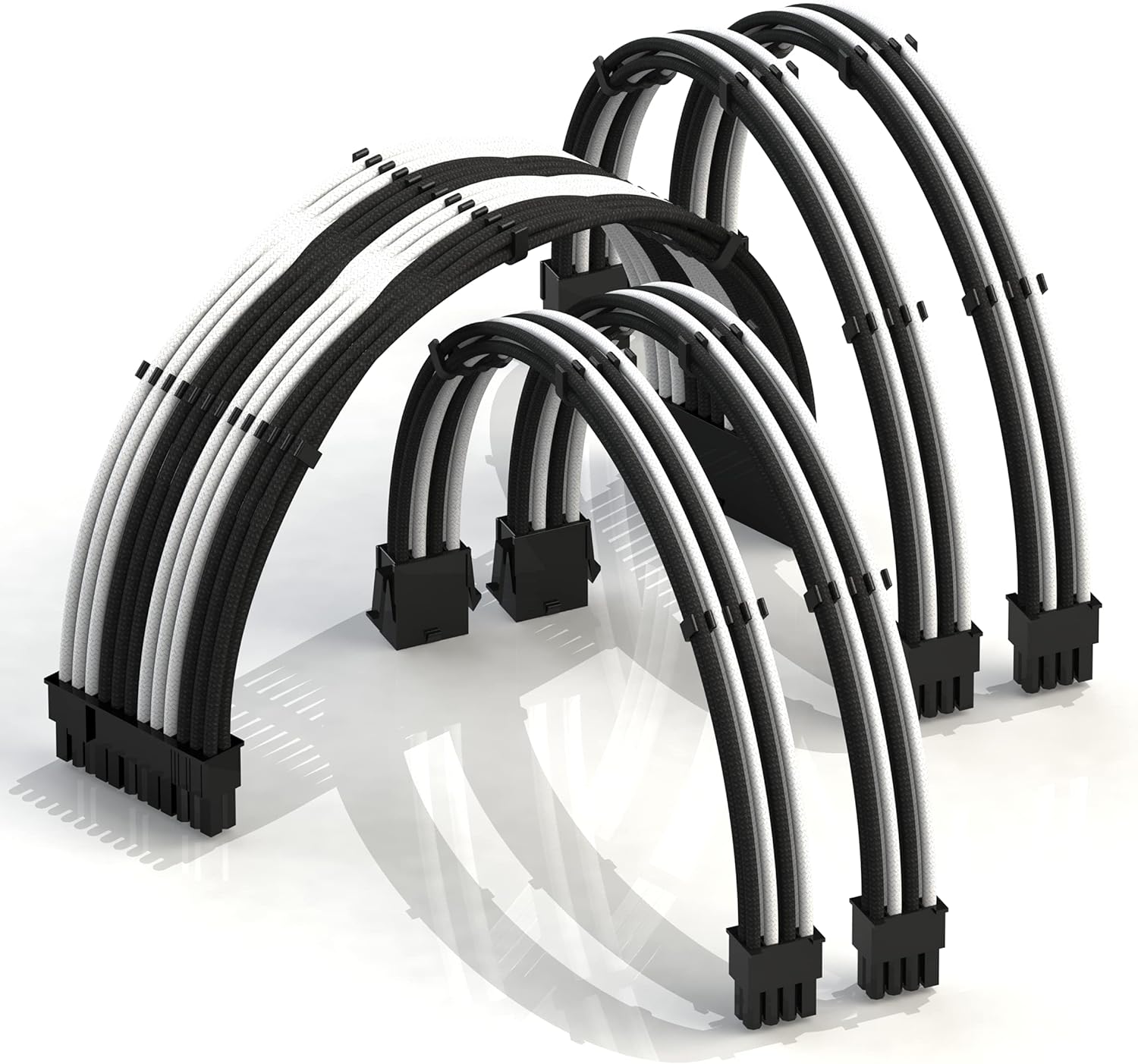 LINKUP - 30cm Super Soft and Flexible PSU Cable Extension Sleeved Custom Mod GPU PC Braided w/Comb Kit┃1 x 24 P (20+4)┃2 x 8 P (4+4) CPU┃2 x 8 P (6+2) GPU Set┃300mm - Blueblack Pack of 2