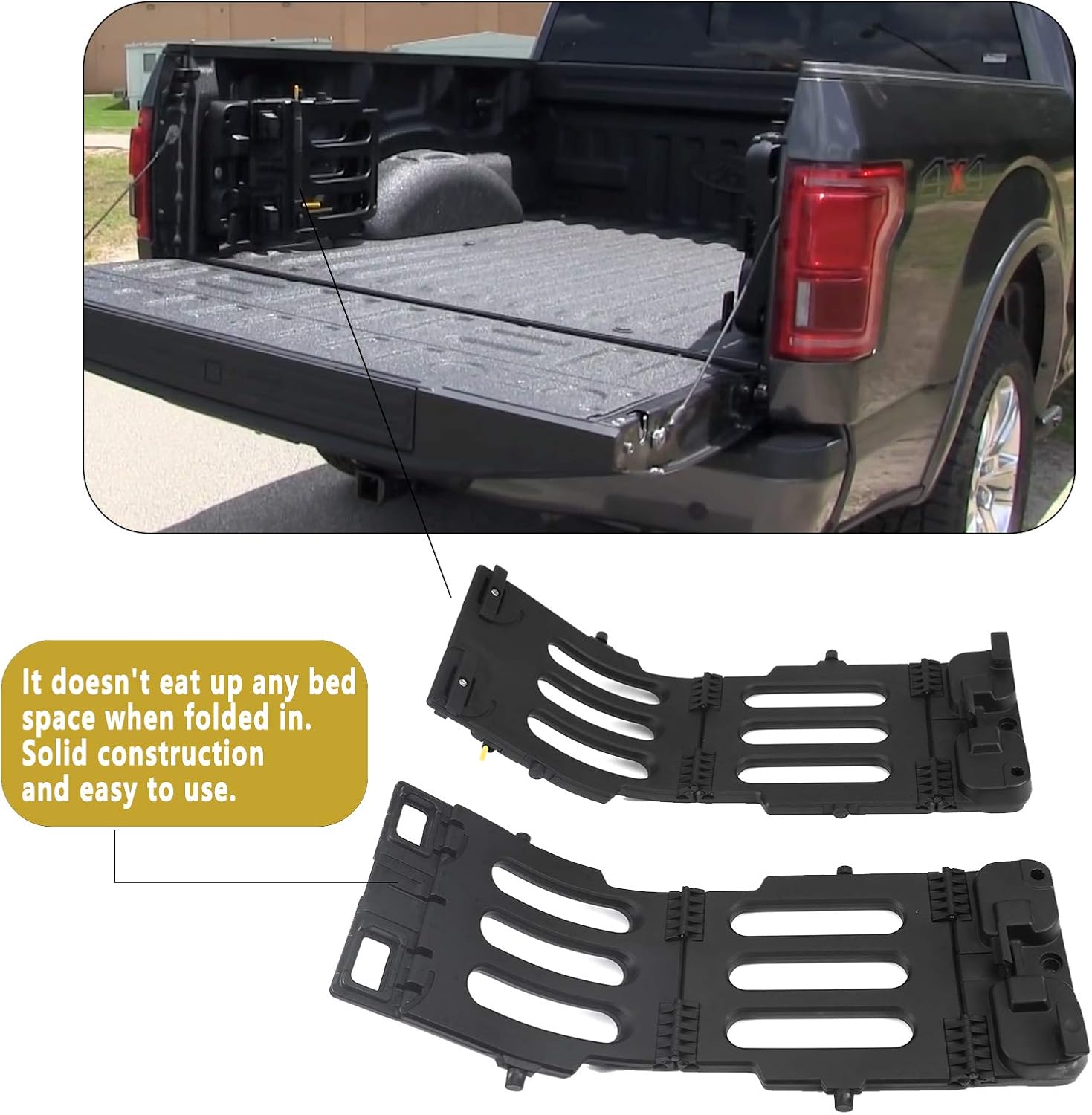 Stowable Tailgate Bed Extender Kit Fit for Ford F150 F-150 2015-2021 Including Raptor Model Replaces FL3Z-99286A40-C, Black