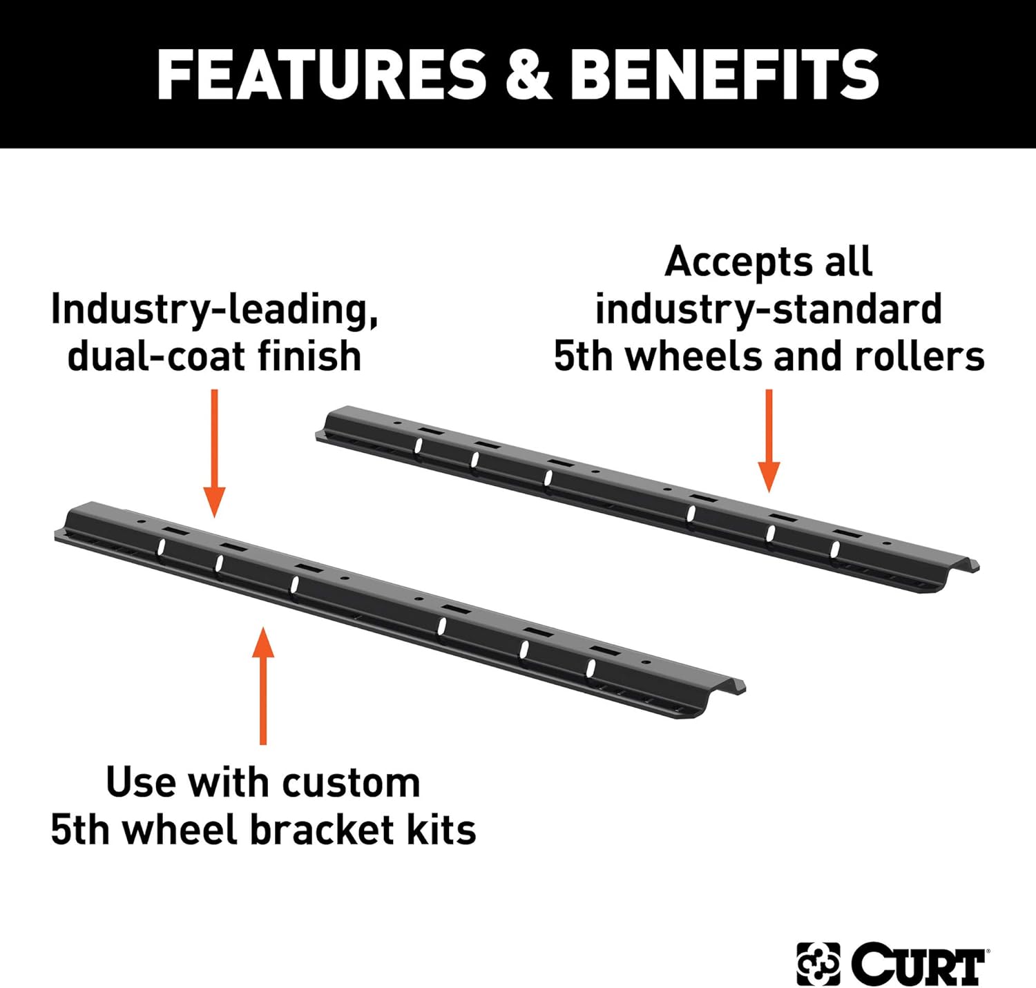 CURT 16104 Industry-Standard 5th Wheel Hitch Rails, Gloss Black, 25,000 Pounds