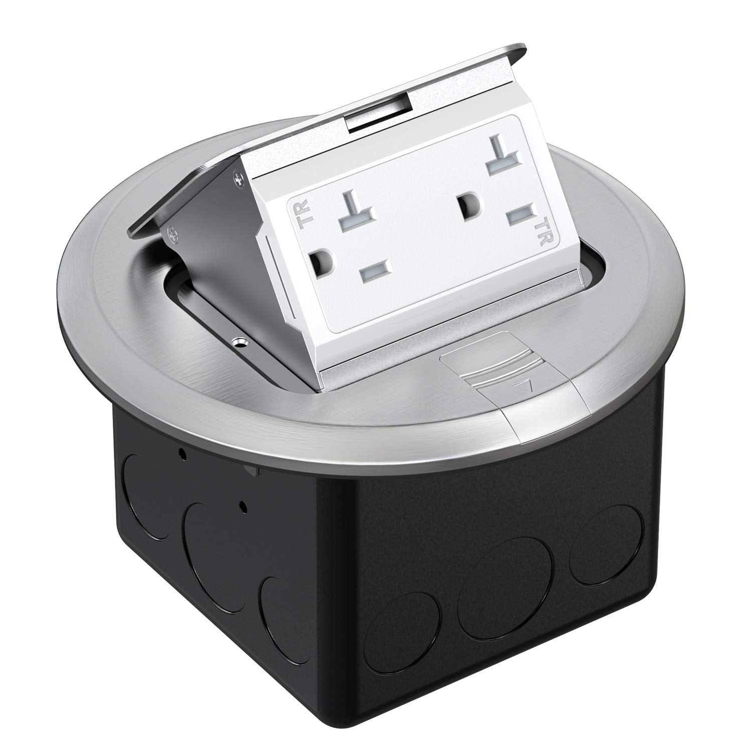 WEBANG Round Pop Up Floor Outlet Box with 20 Amp Tamper-Resistant Receptacle Outlet, Corrosive Resistant Hardware, Silver Pack of 2