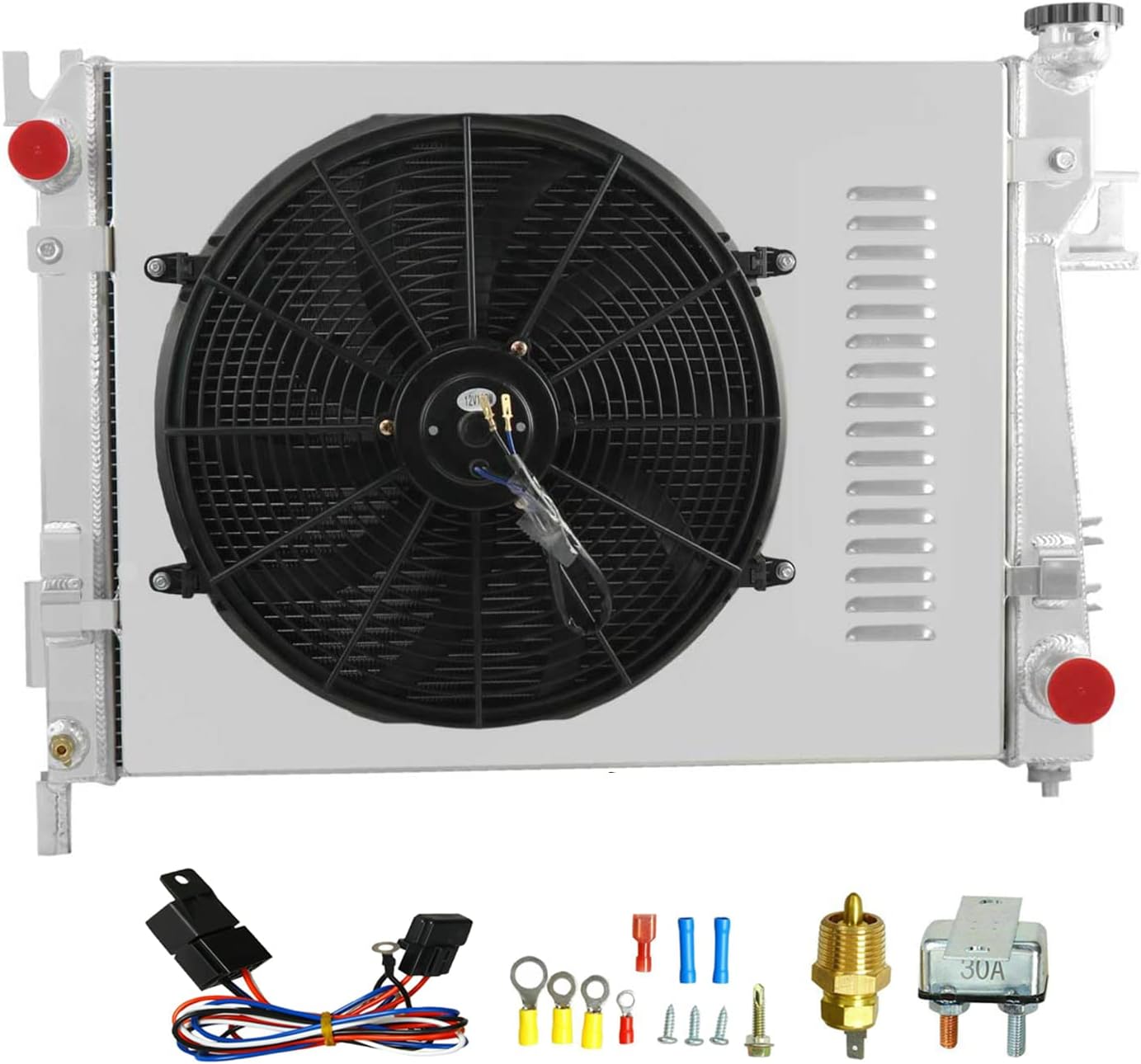 CoolingCare Radiator for Dodge Ram 1500 2500 3500 5.7L V8 Pickup 2004-2009, All Aluminum(3 row radiator + fan + shroud + relay)