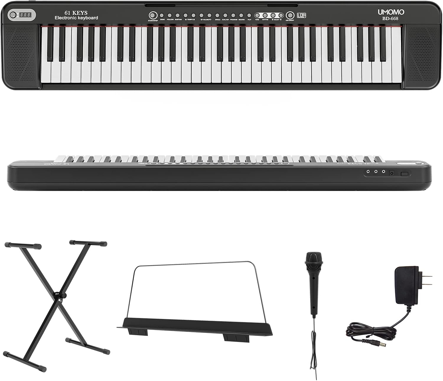 UMOMO UMK-816 Electric Piano Keyboard with Stand, 61 key Music Keyboard Piano, Portable Electronic Musical Piano with Microphone, Power Supply, Music Stand for Beginner, Kid and Adult, Pink Pack of 2