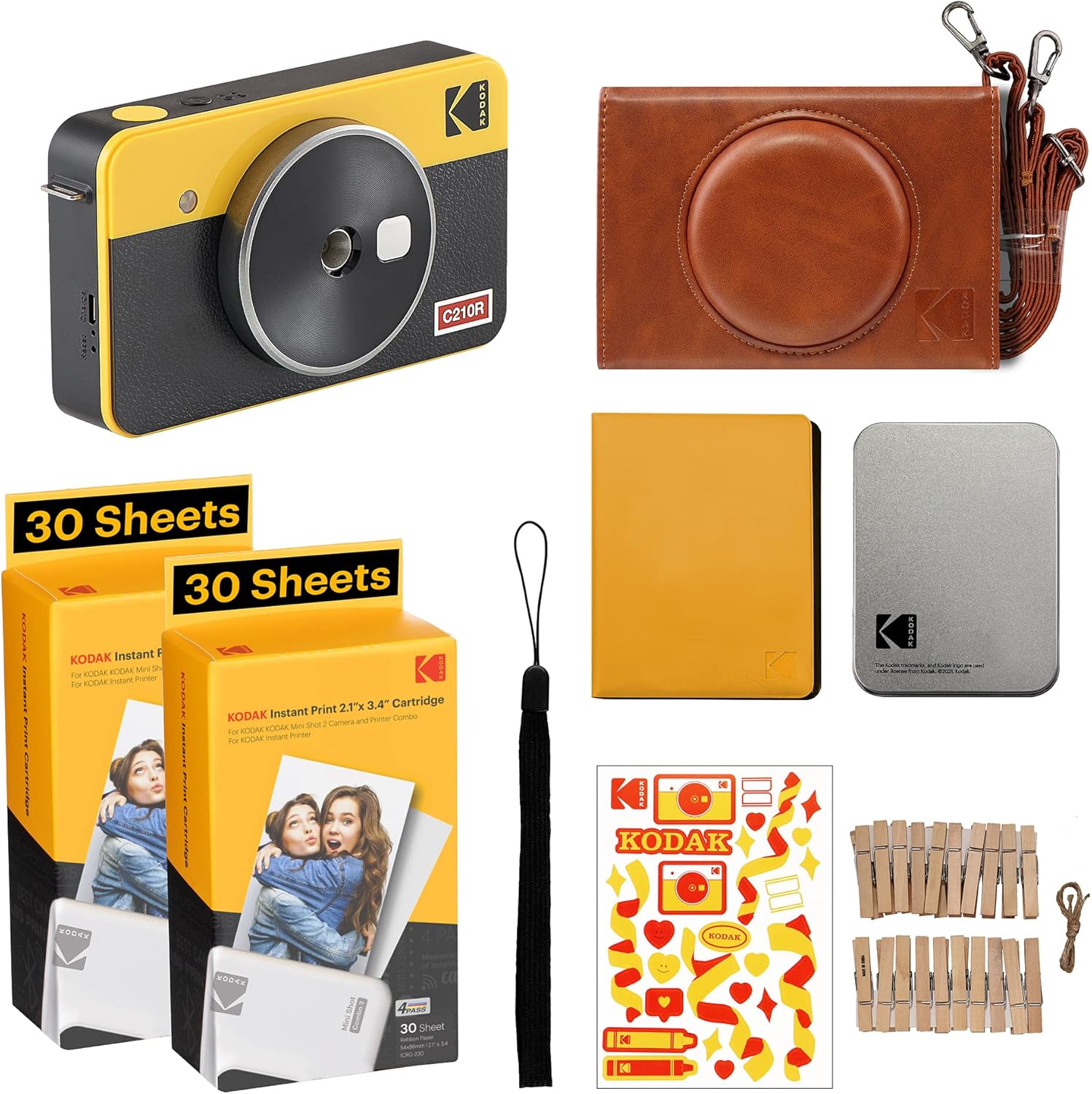 Kodak Mini Shot 2 Retro | 68-Sheet Bundle | Portable Wireless Instant Camera & Photo Printer, Compatible with iOS & Android and Bluetooth Devices, Real Photo (2.1x3.4) 4Pass Technology - White