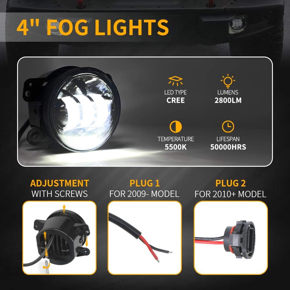 DOT Approved 7'' Black Cree LED Headlights + 4 '' LED Fog Lights Compatible with Jeep Wrangler 97-2017 JK TJ LJ