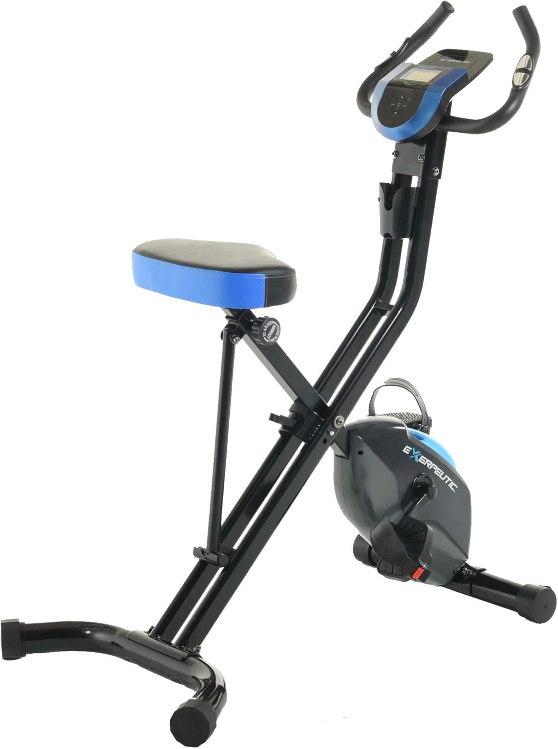 Exerpeutic 675 XLS Bluetooth Smart Technology Folding Upright Exercise Bike, 400LBS, Black/Blue