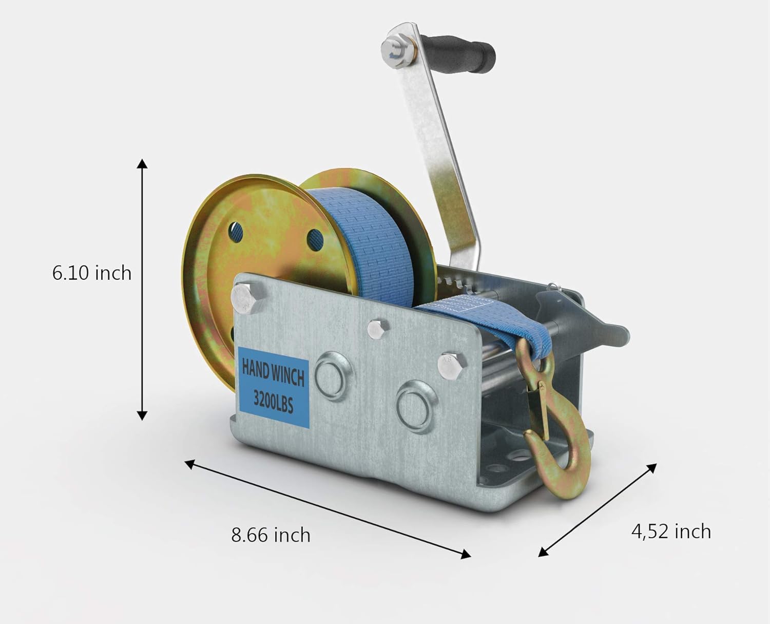 SoB 3200lbs Heavy Duty Hand Crank Winch with 10m (32ft) Strap Trailer Winch Boat Winch Marine Winch for ATV Boat Trailer Auto Pack of 2
