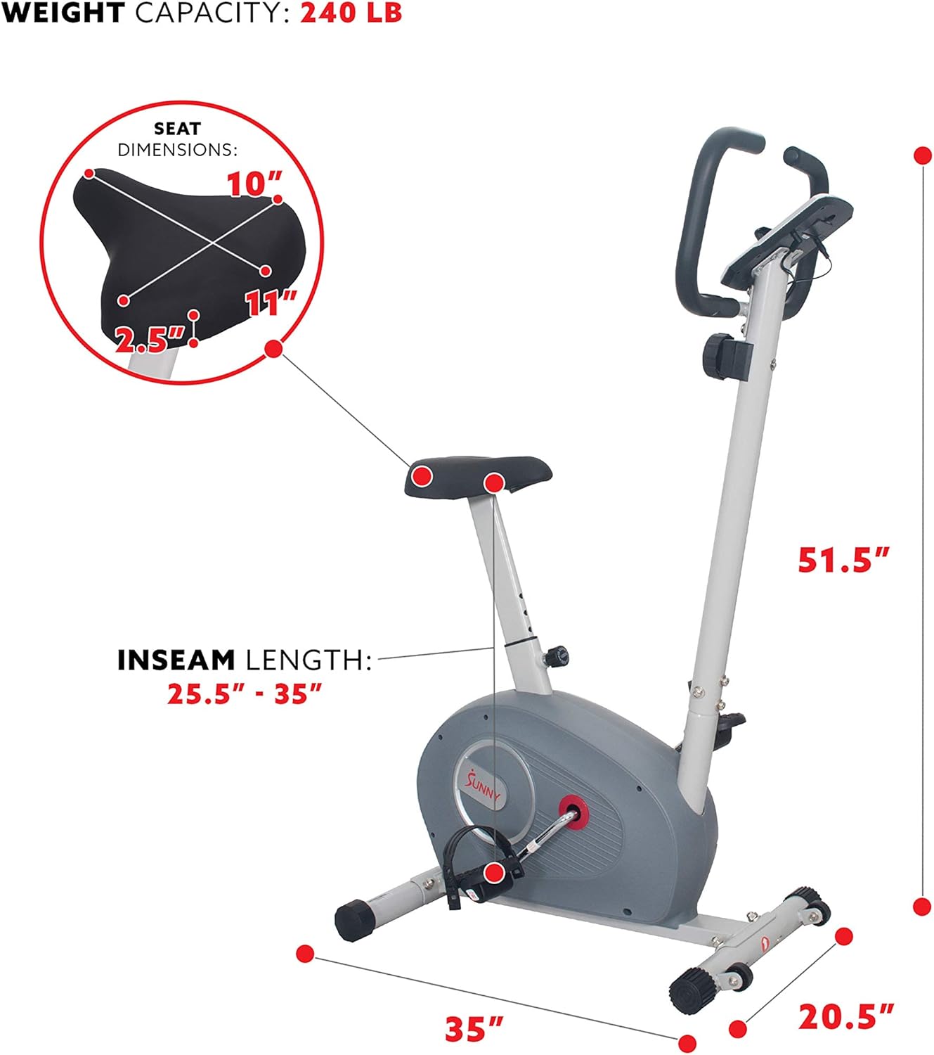 Sunny Health & Fitness Magnetic Resistance Upright Bike - SF-B2906