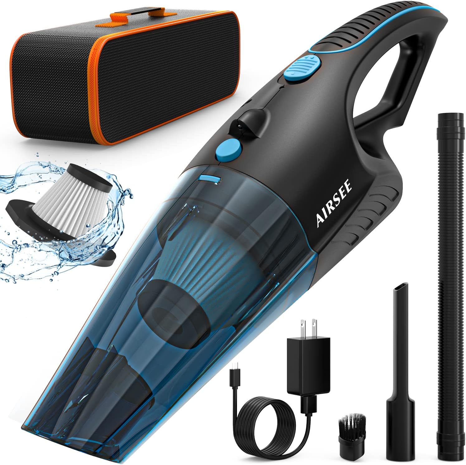AIRSEE Handheld Vacuum Cordless, 14 KPA Powerful Rechargeable Vacuum with 2-Speed Strong Suction Wet & Dry Use, Quick Charge Hand Vacuum Cleaner, Portable Mini Vacuum for Car, Home & Office Pack of 2