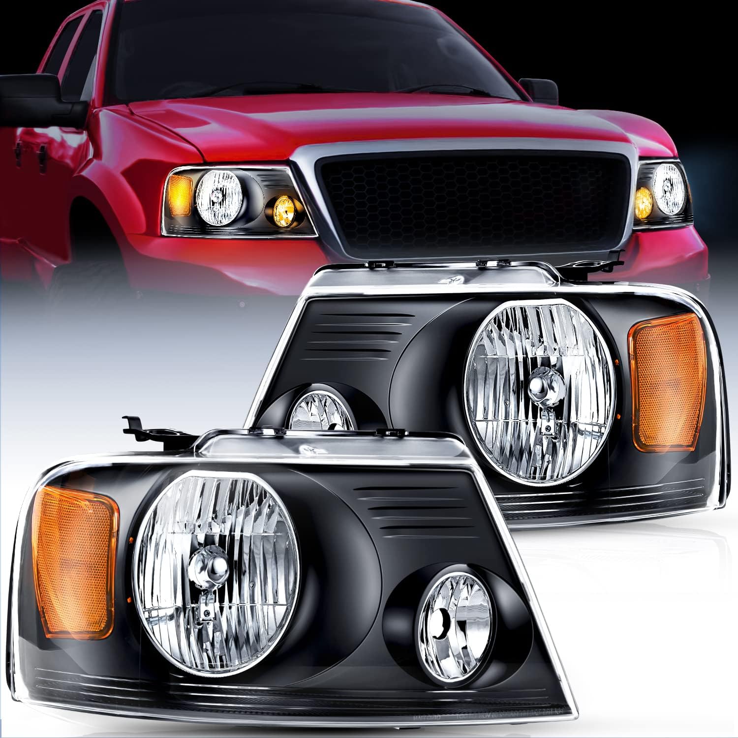 Nilight 2004 2005 2006 2007 2008 F150 Headlights, headlight assembly for 2006 Lincoln Mark LT Chrome Housing Amber Reflector,Headlight Assembly Replacement kit