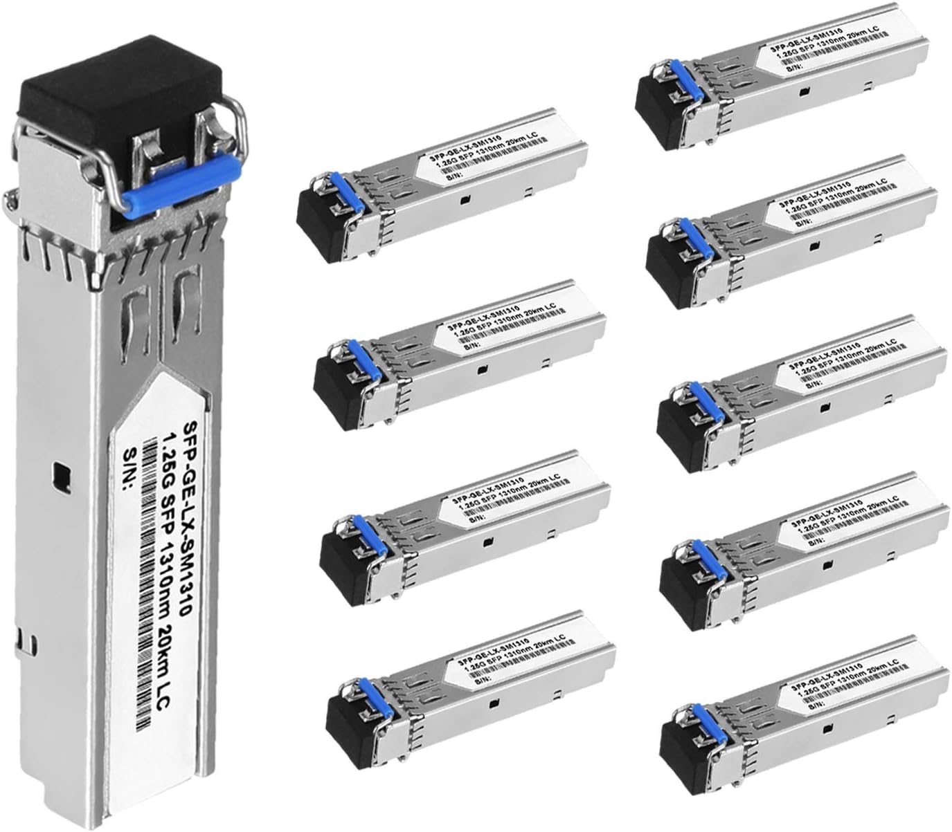10Pcs Multi-Mode SFP 1.25 Gigabit Network Transceiver Module, LC Duplex 1000BASE-SX Dual Fiber SFP 500m 850nm Pack of 2