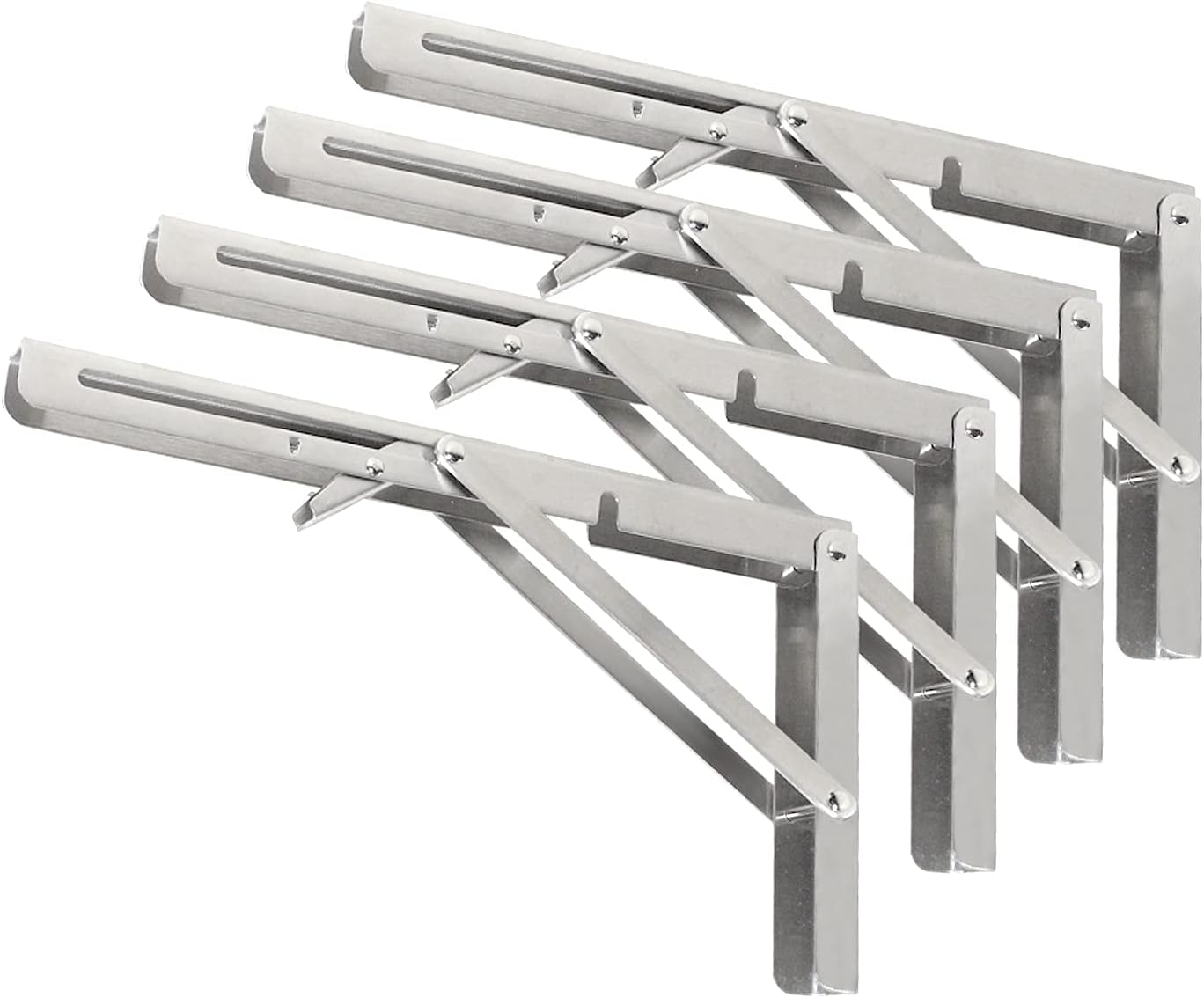 Folding Shelf Brackets - Heavy Duty Stainless Steel Collapsible Shelf Bracket for Bench Table, Space Saving DIY Bracket (16 Inch 4PCS) Pack of 2