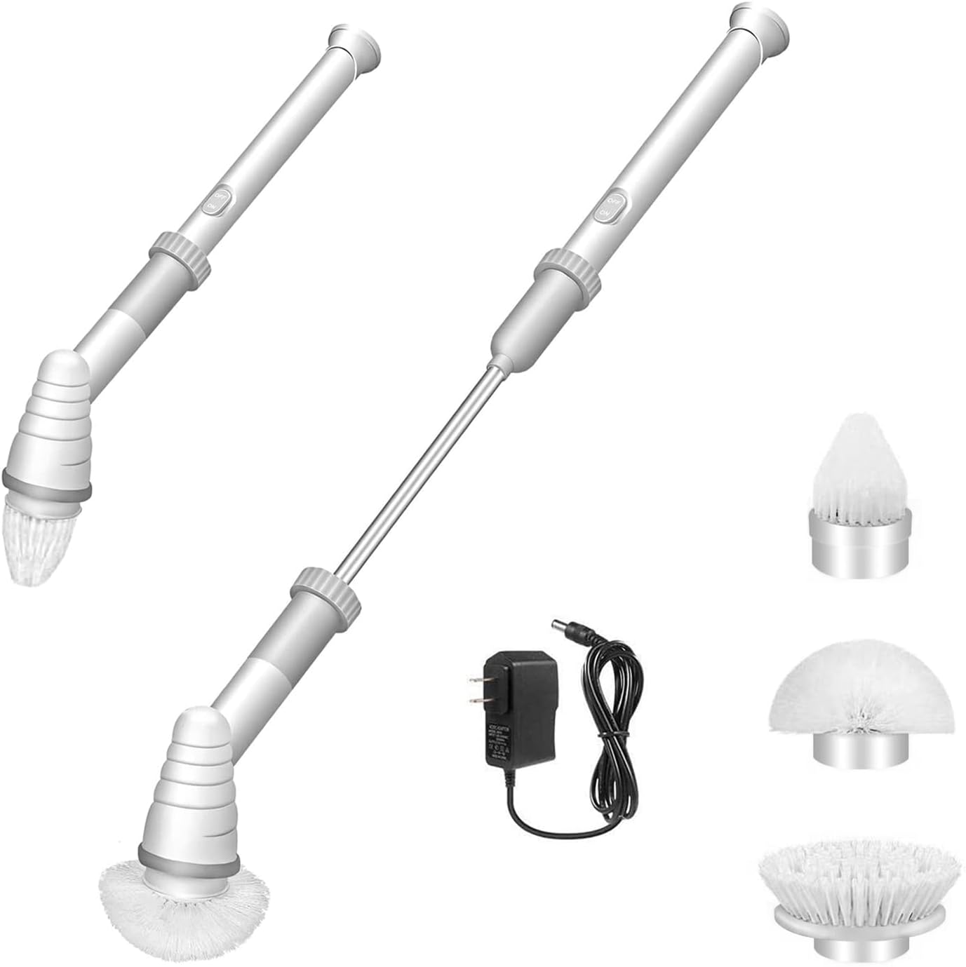 Electric Spin Scrubber,Bathroom Electric Cleaning Brush,Power Scrubber with Long Handle and Cordless,Shower,Tub and Tile Scrubber with 3 Multi-Purpose Cleaning Brush Heads Pack of 2