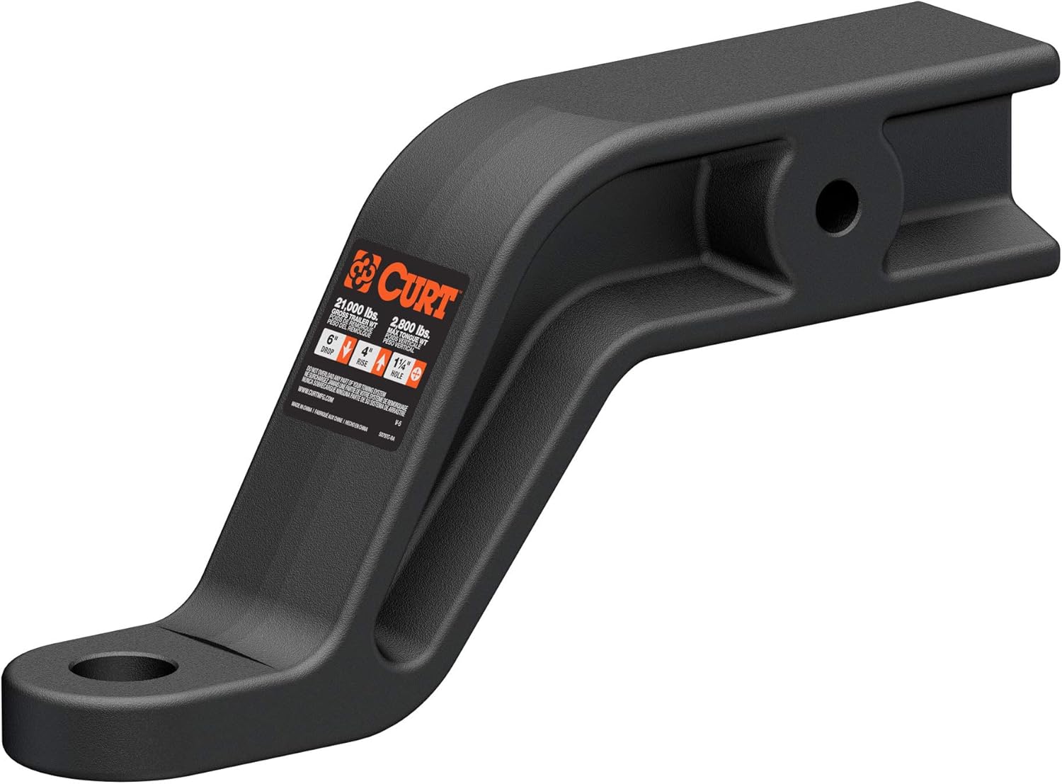 CURT 45431 Industrial Duty Forged Trailer Hitch Ball Mount, Fits 3-Inch Receiver, 21,000 lbs, 1-1/4-Inch Hole, 6-Inch Drop, 4-Inch Rise