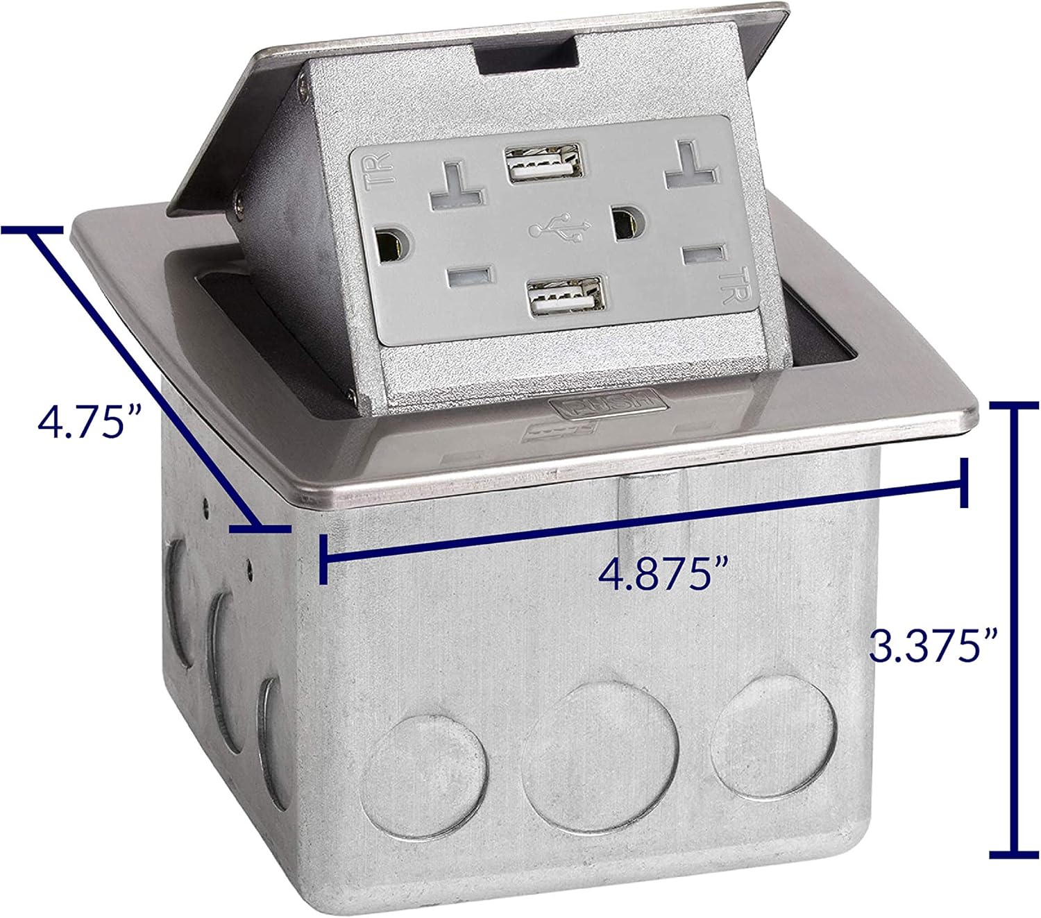 Lew Electric PUFP-CT-SS-2USB Countertop Box, Pop Up w/15A & Single Power/2 USB Receptacle - Stainless Steel
