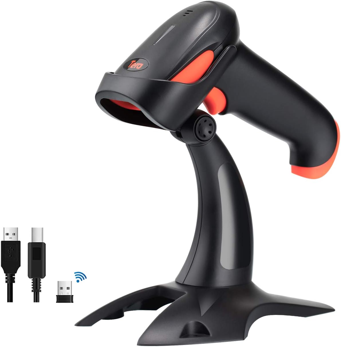 Tera Pro 2D QR Barcode Scanner Wireless with Stand, 3 in 1 Bluetooth & 2.4GHz Wireless & USB Wired, Connect Smartphone Tablet PC with Vibration Alert Model HW0002 Pack of 2