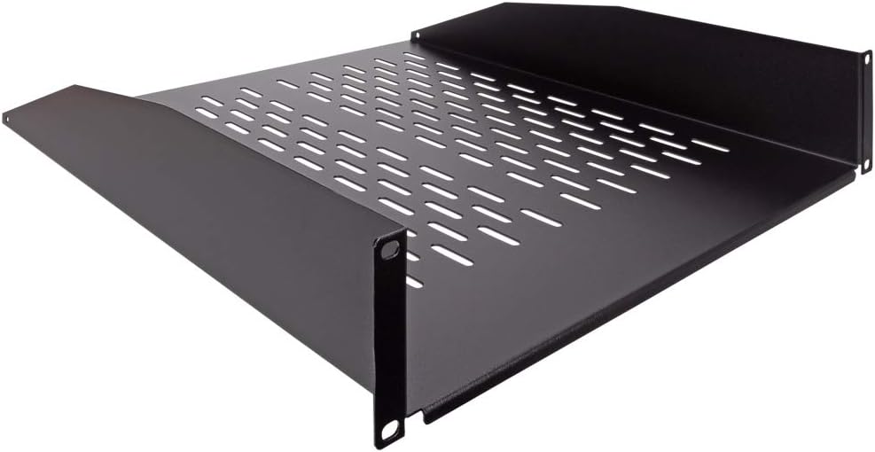 NavePoint 2U 19-Inch Universal Vented Rack Mount Cantilever Fixed Server Cabinet Shelf 18-Inches Deep Black Pack of 2