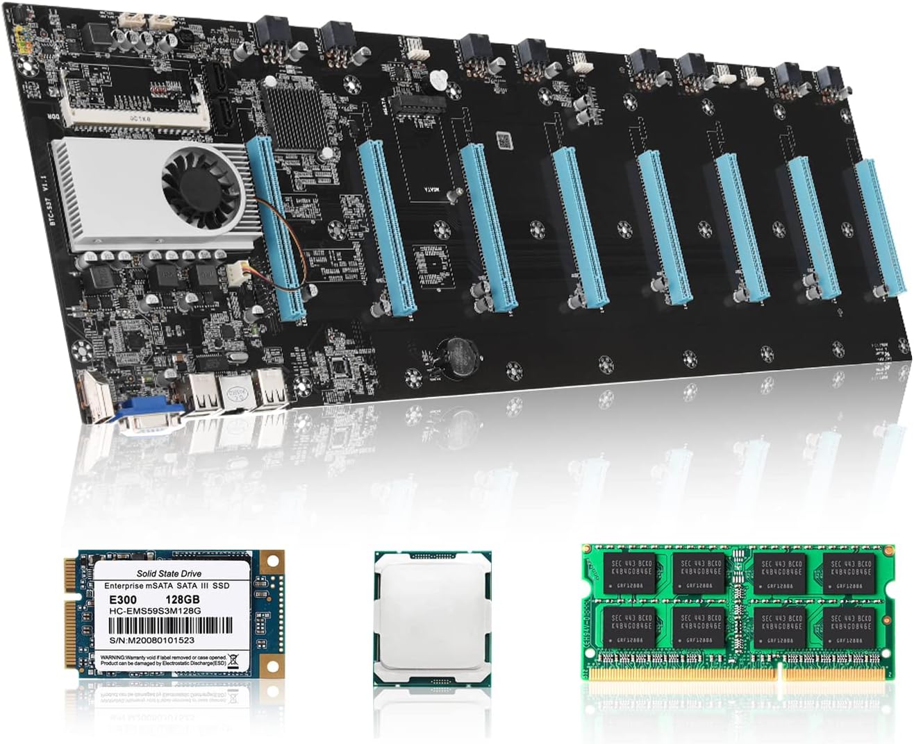 BTC S37 Mining Motherboard Set MSATA SATA 1600MHZ SSD 8 GPU Graphics Card Miner (S37)
