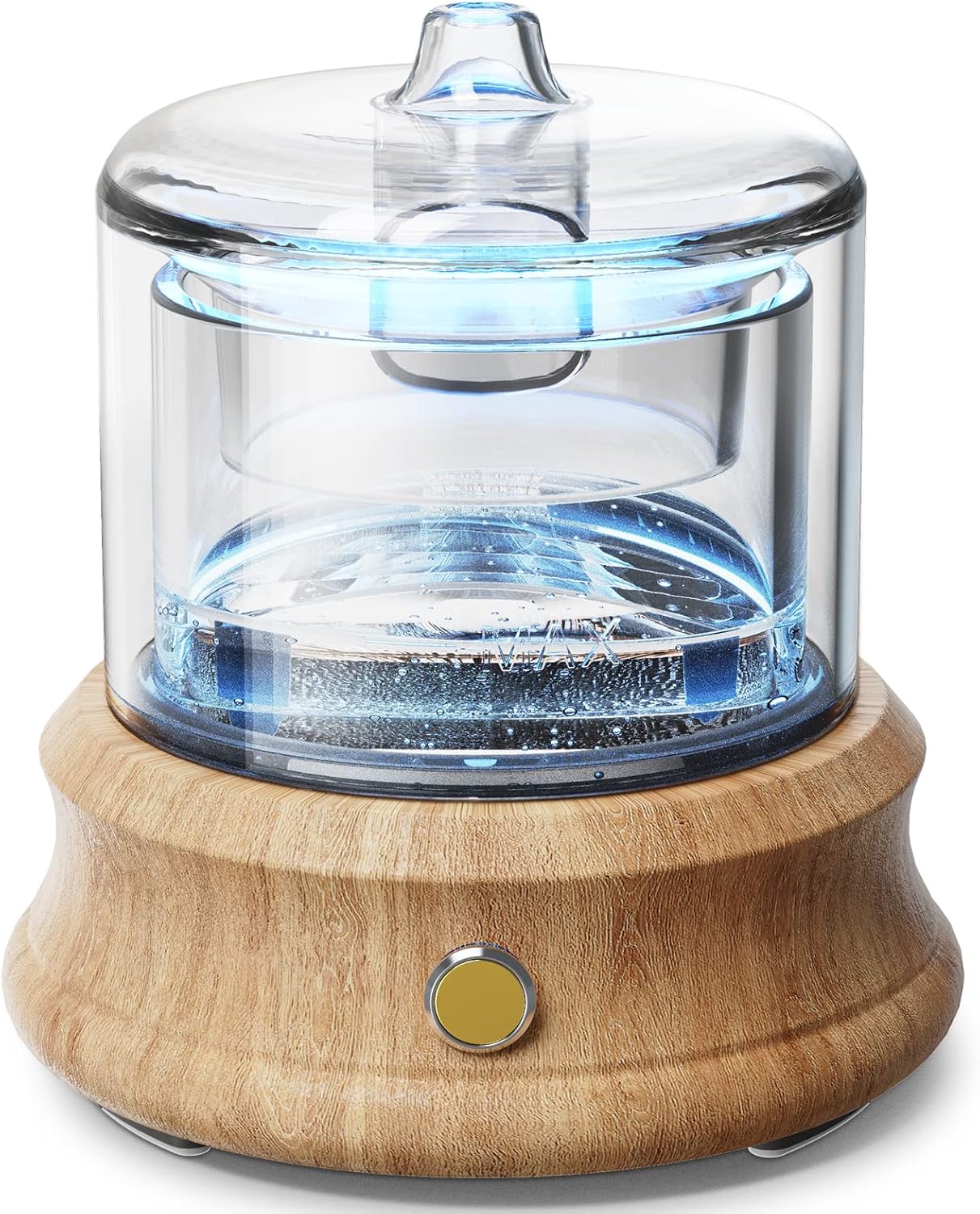 Glass Essential Oil Diffuser Humidifier, [Plastic Free] Glass Reservoir Natural Wood Base, Waterless Auto Shut-Off 7 Colors Lights Aroma Diffusers for Bedroom Home Room Office Yoga Mom Wife Gift 80 ML Pack of 2